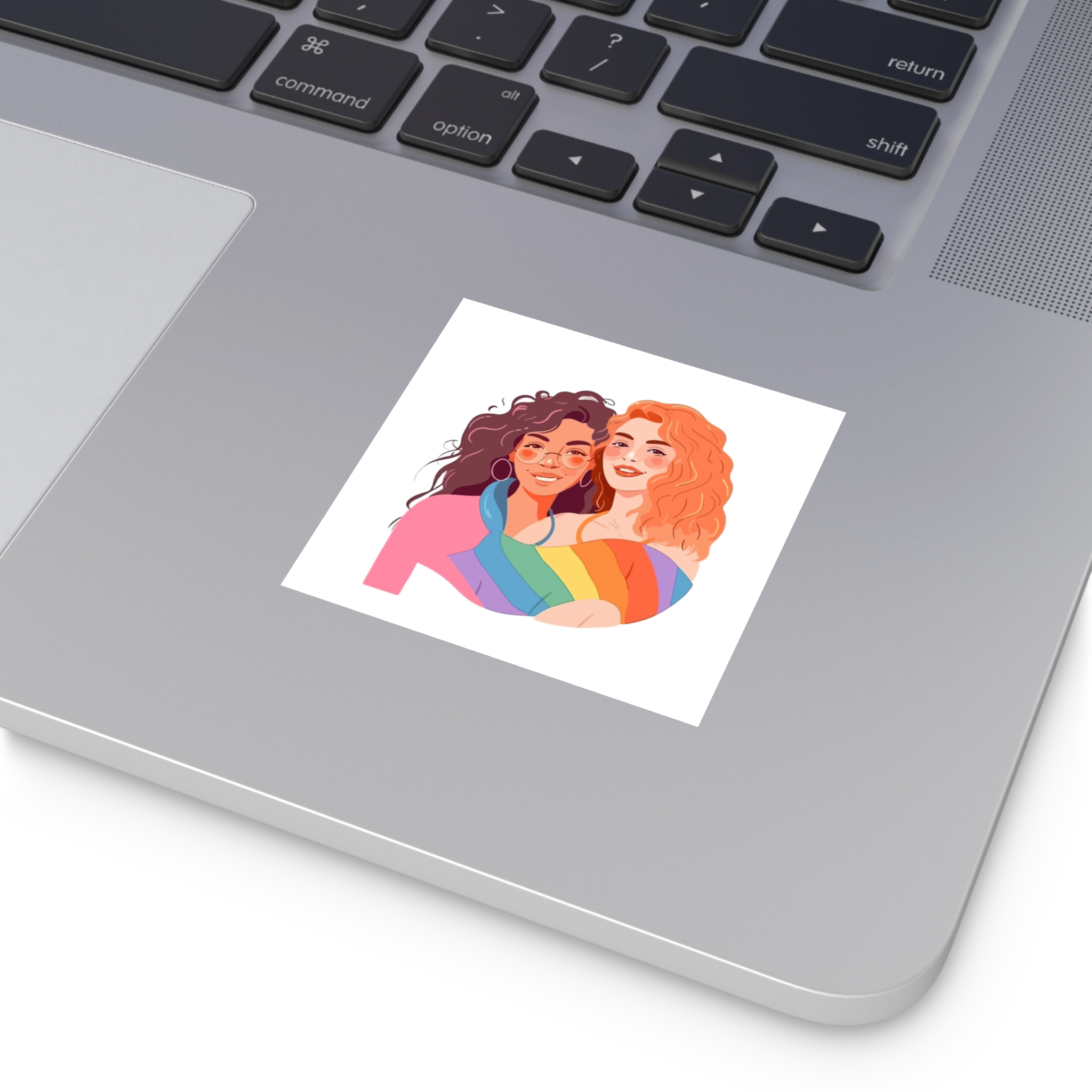 Portrait Lesbian Couple With Rainbow Flag Concept Lgbtq Illustration Couple Laminate Stickers Square - Image 7