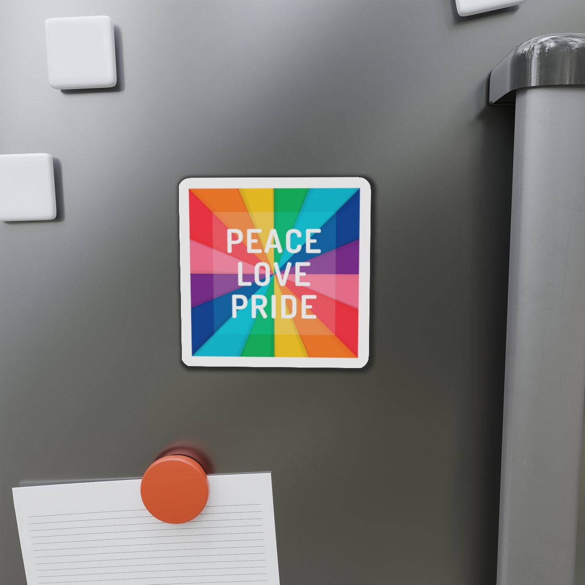 Rainbow Colored Background With Peace Love Pride Concept Pride Month Die Cut Magnets - Image 8