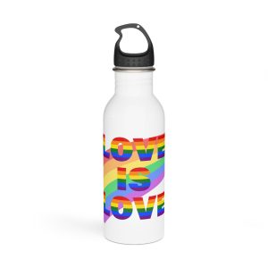 Colorful Rainbow Colors Lgbt Flag Text Love Is Love White Background Poster Banner Stainless Steel Water Bottle