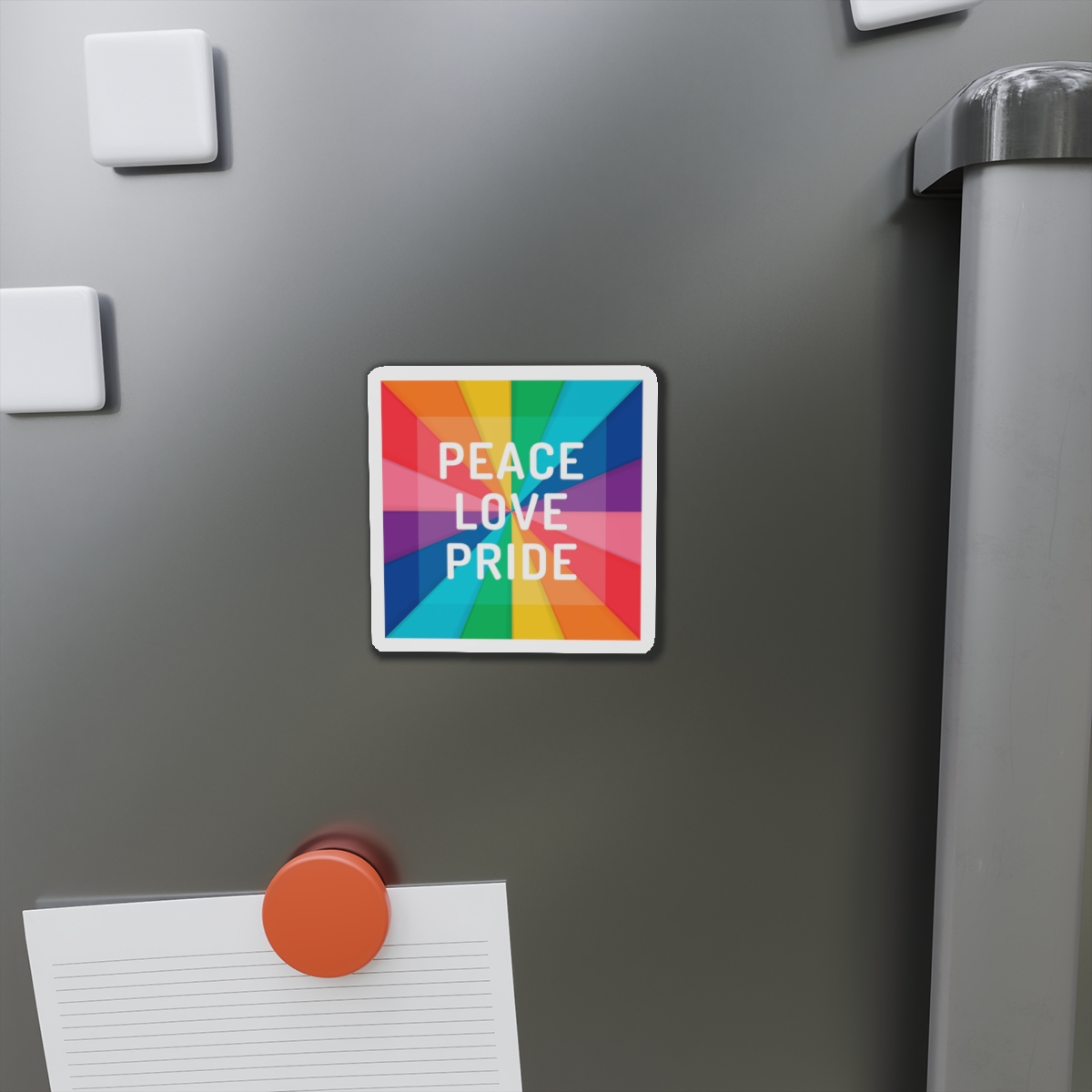 Rainbow Colored Background With Peace Love Pride Concept Pride Month Die Cut Magnets - Image 5