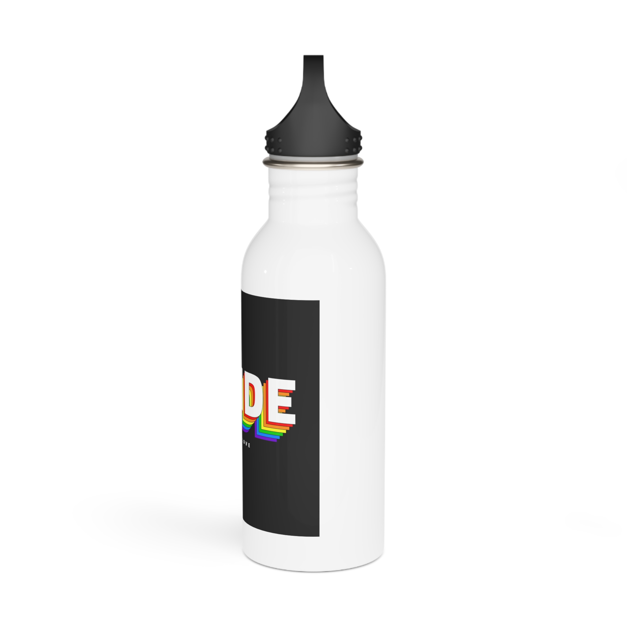 Vibrant Rainbow Pride Love Is Love Message Stainless Steel Water Bottle - Image 4