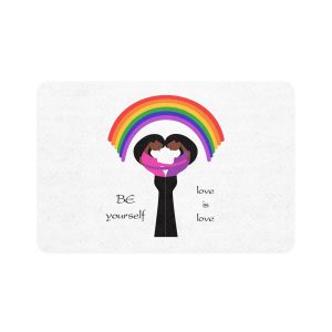 Poster Two Girls Hugging With Rainbow Pet Food Mat 12x18