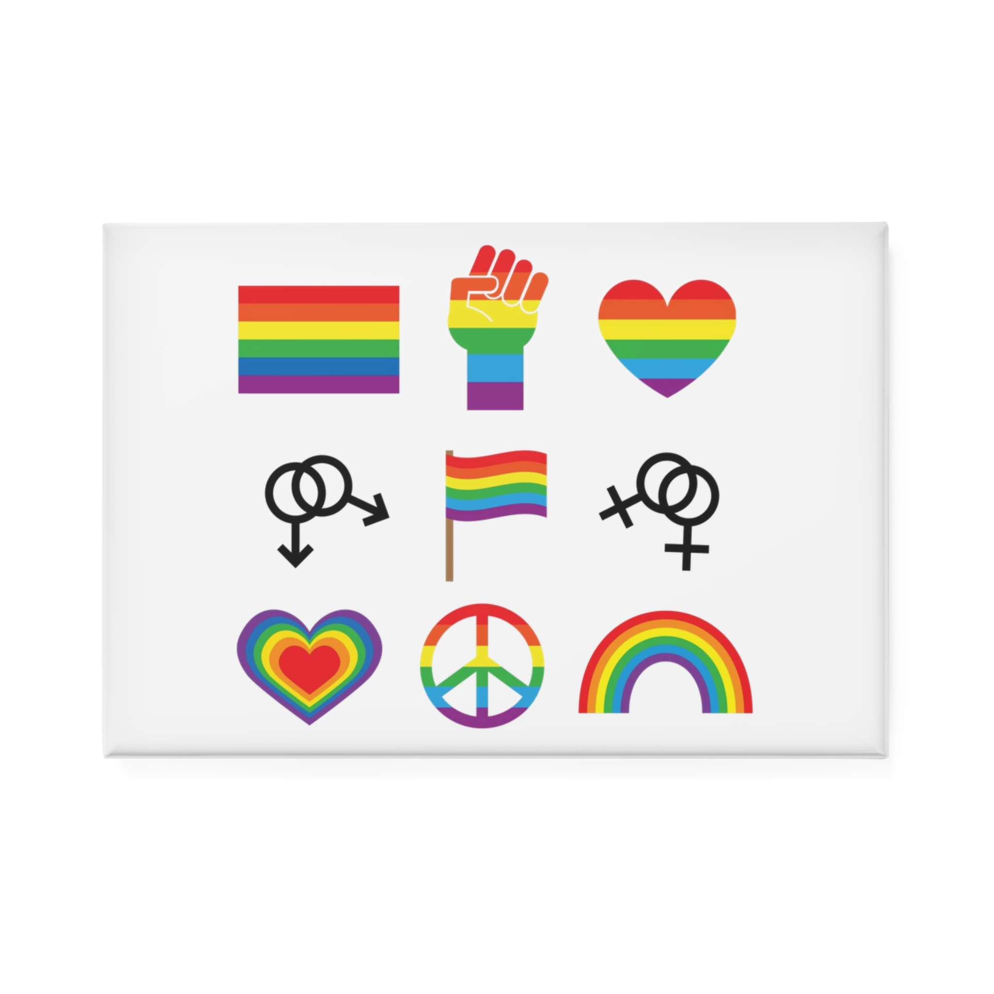 Set Flat Lgbt Homosexual Rainbow Flag Icon Symbols Button Magnet Rectangle 1 And 10 Pcs