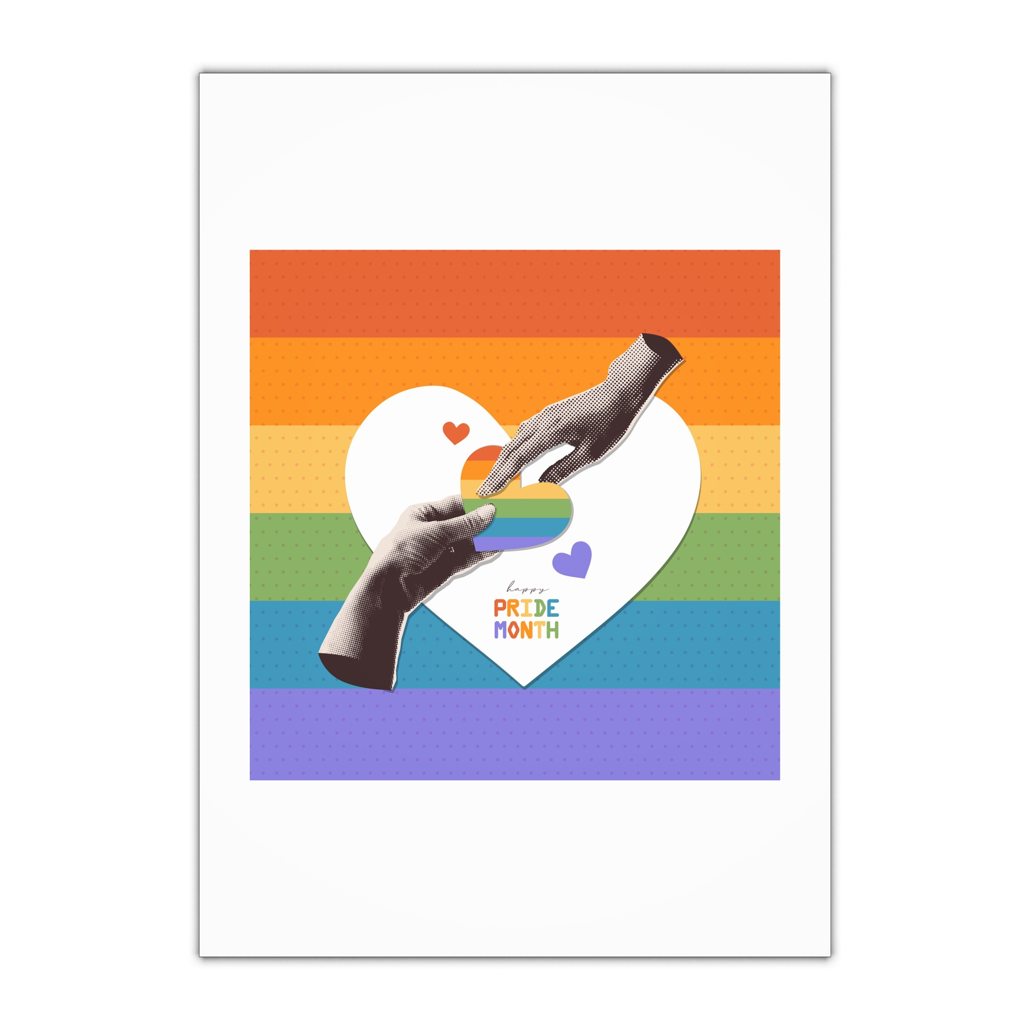 Retro Nostalgic Banner Pride Month Halftone Hands Holding Striped Heart Vintage Collage With Gift Wrapping Paper Sheets 1pc