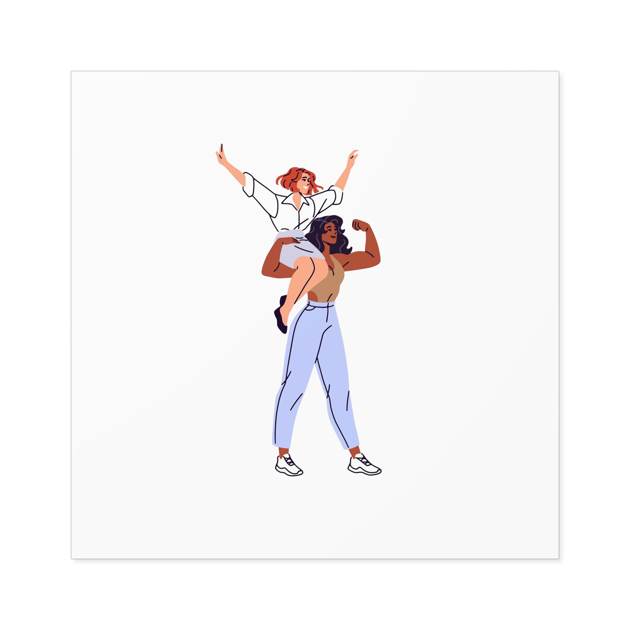 Happy Feminists Celebrate Success Winning Diverse Women Cheer Hands Up Support Feminism Strong Girl Holds Her Friend Shoulder Flat Isolated Vector Illustration White Background Laminate Stickers... - Image 57