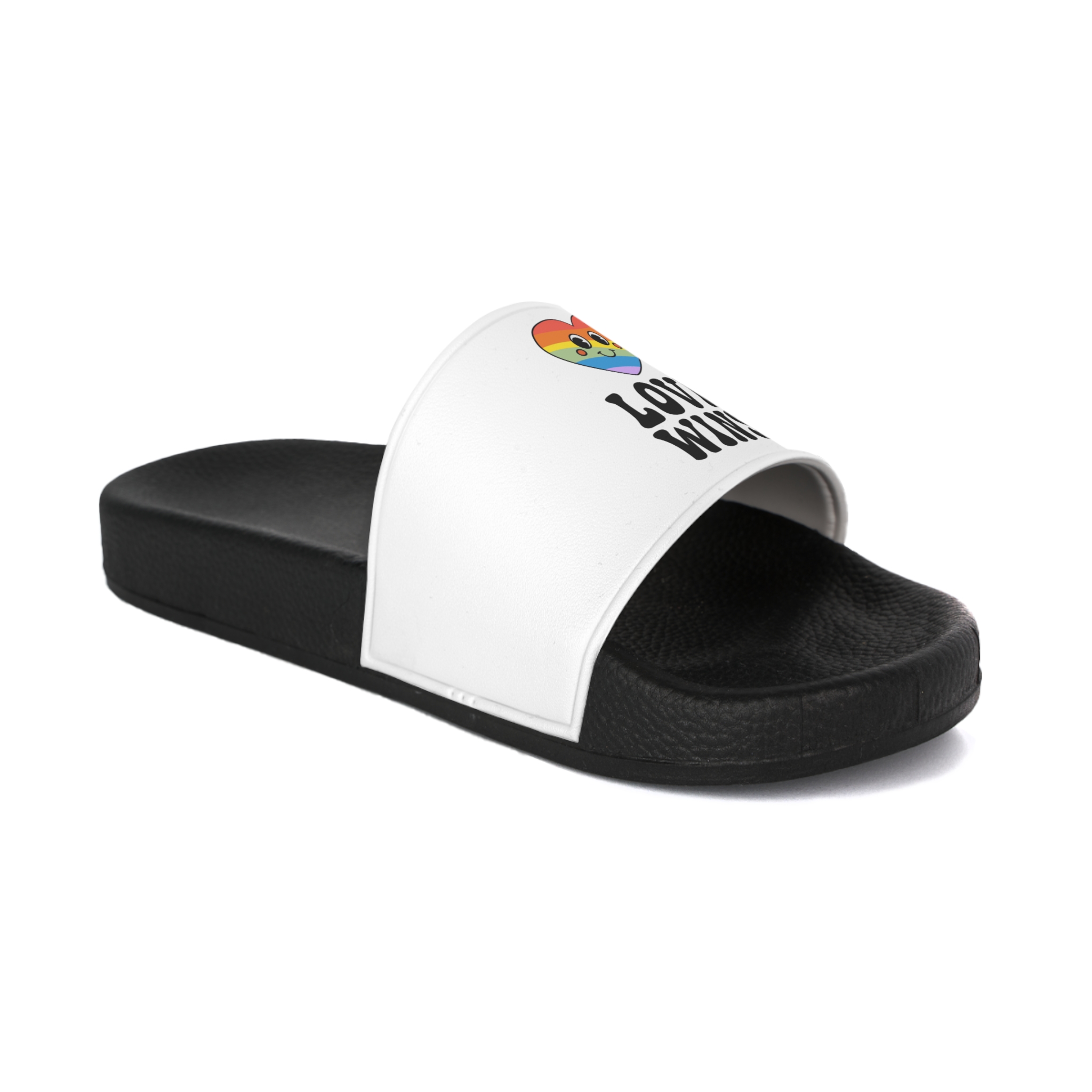 Vector Lgbt Groovy Love Wins Lettering Heart Mens Slide Sandals - Image 2