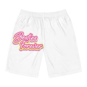 Pink Besties Forever Lettering Logo Mens Board Shorts Aop