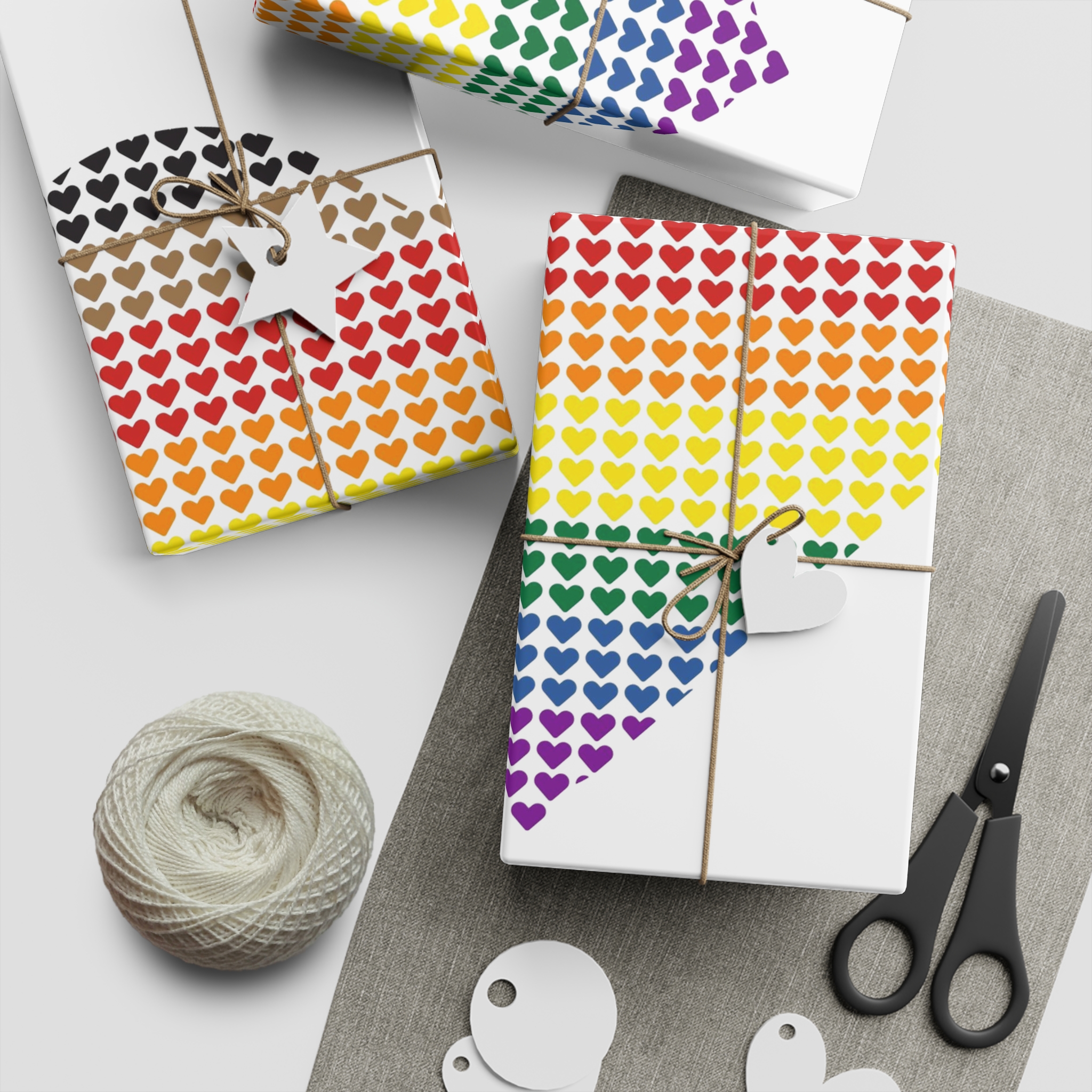 Pride Flag Heart Shape Icon With Heart Pattern Inside Heart Symbol With Black Brown Stripes Gift Wrapping Paper Sheets 1pc - Image 2