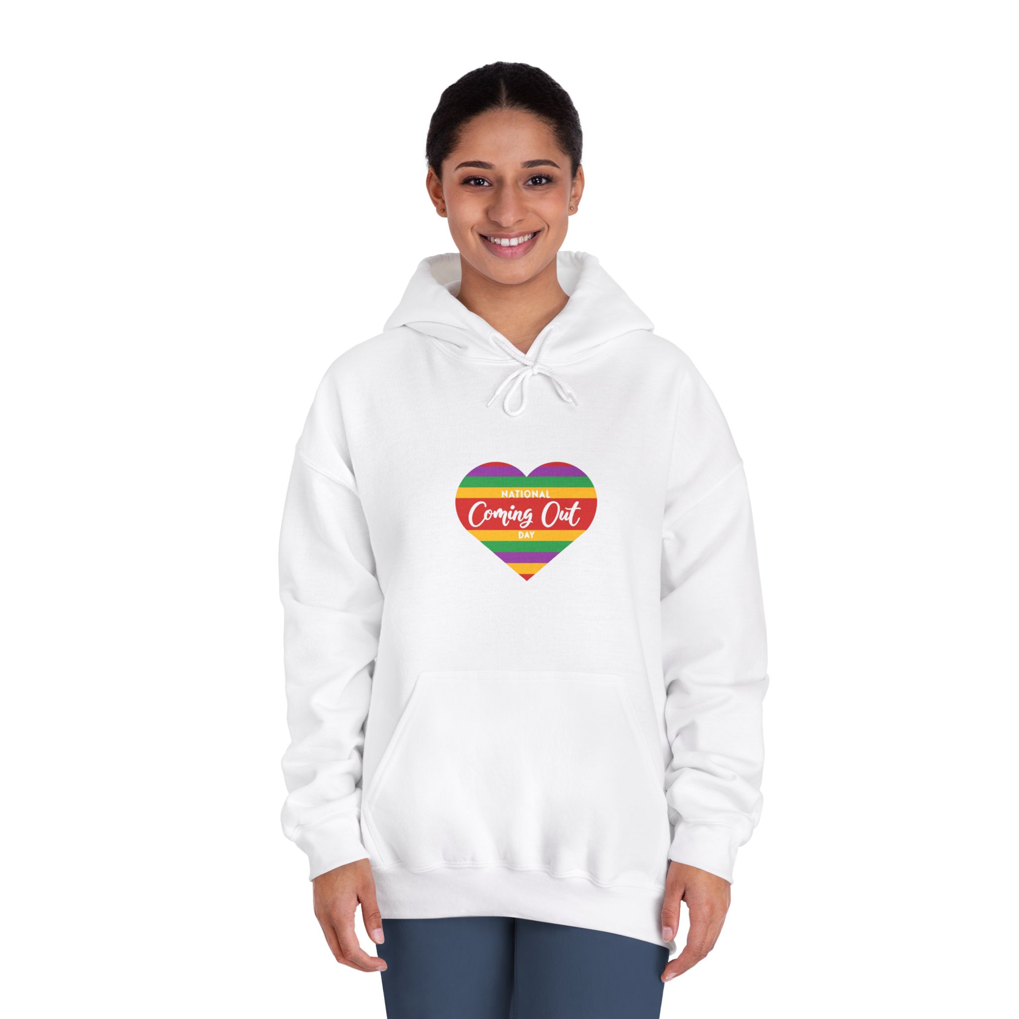 National Coming Out Day Rainbow Heart With Text Pride Lgbtq Unisex Dryblend Hooded Sweatshirt - Image 4