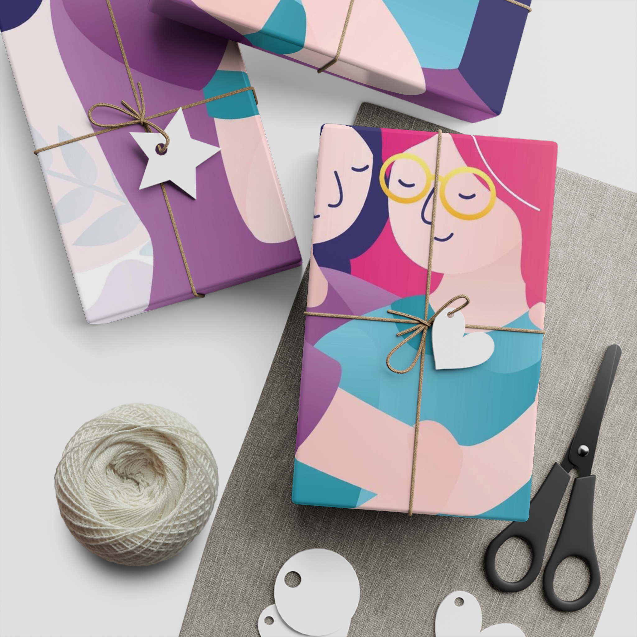 Colorful Portrait Two Best Friends Cute Homosexual Couple Hugging Women Hug Each Other Gift Wrapping Paper Sheets 1pc - Image 5