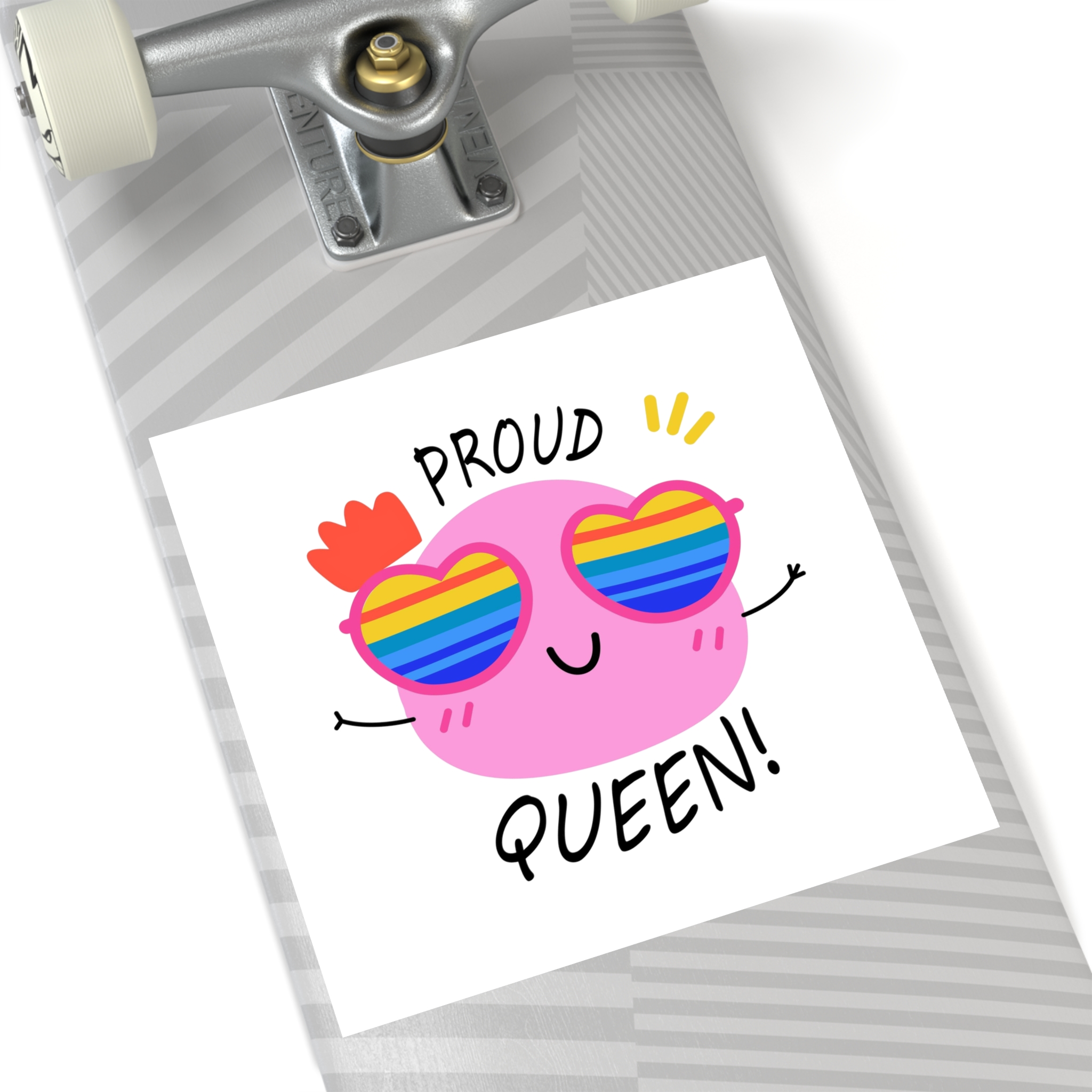 Pink Blob With Rainbow Heart Sunglasses Saying Proud Queen Flat Sticker Laminate Stickers Square - Image 64