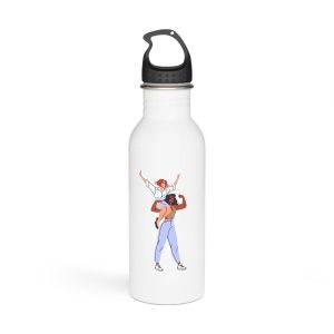 Happy Feminists Celebrate Success Winning Diverse Women Cheer Hands Up Support Feminism Strong Girl Holds Her Friend Shoulder Flat Isolated Vector Illustration White Background Stainless Steel Water...