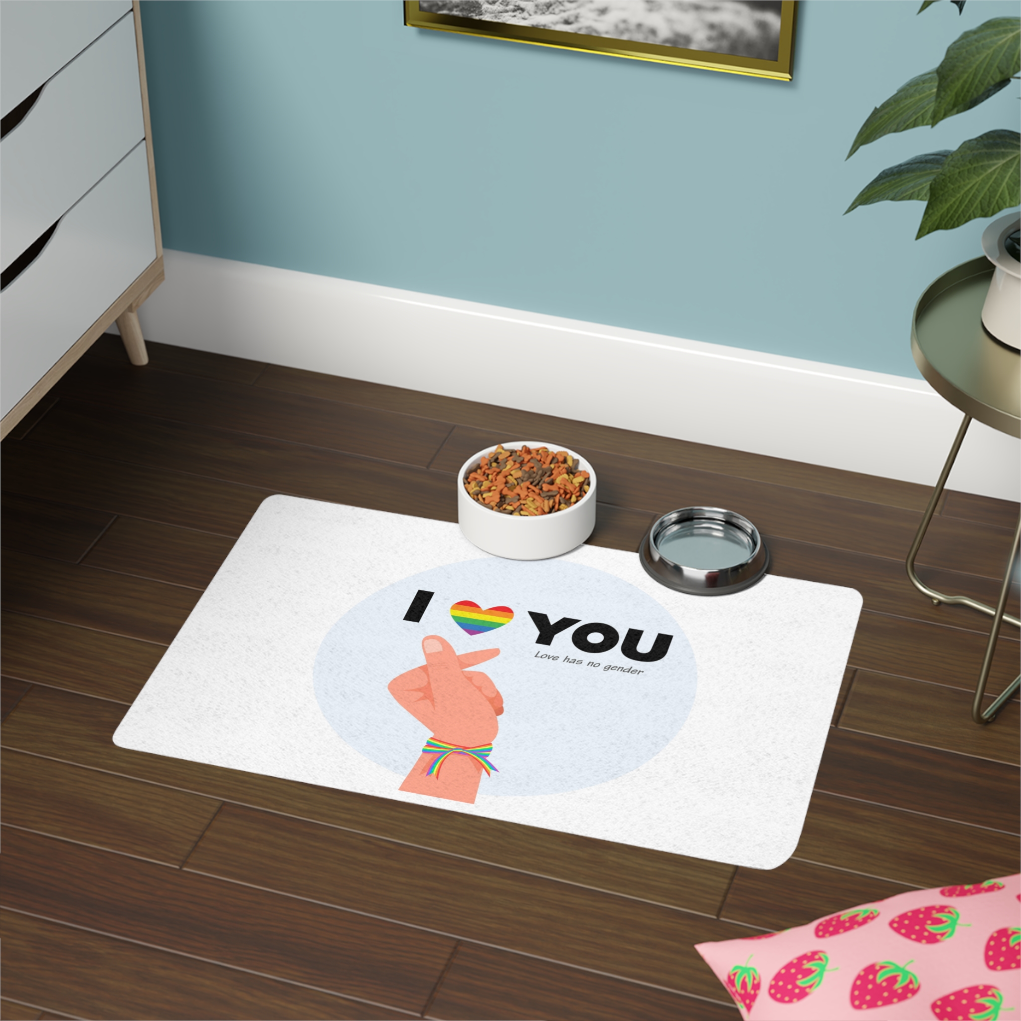 Inspirational Homosexual Pride Poster With Rainbow Heart Pet Food Mat 12x18 - Image 4