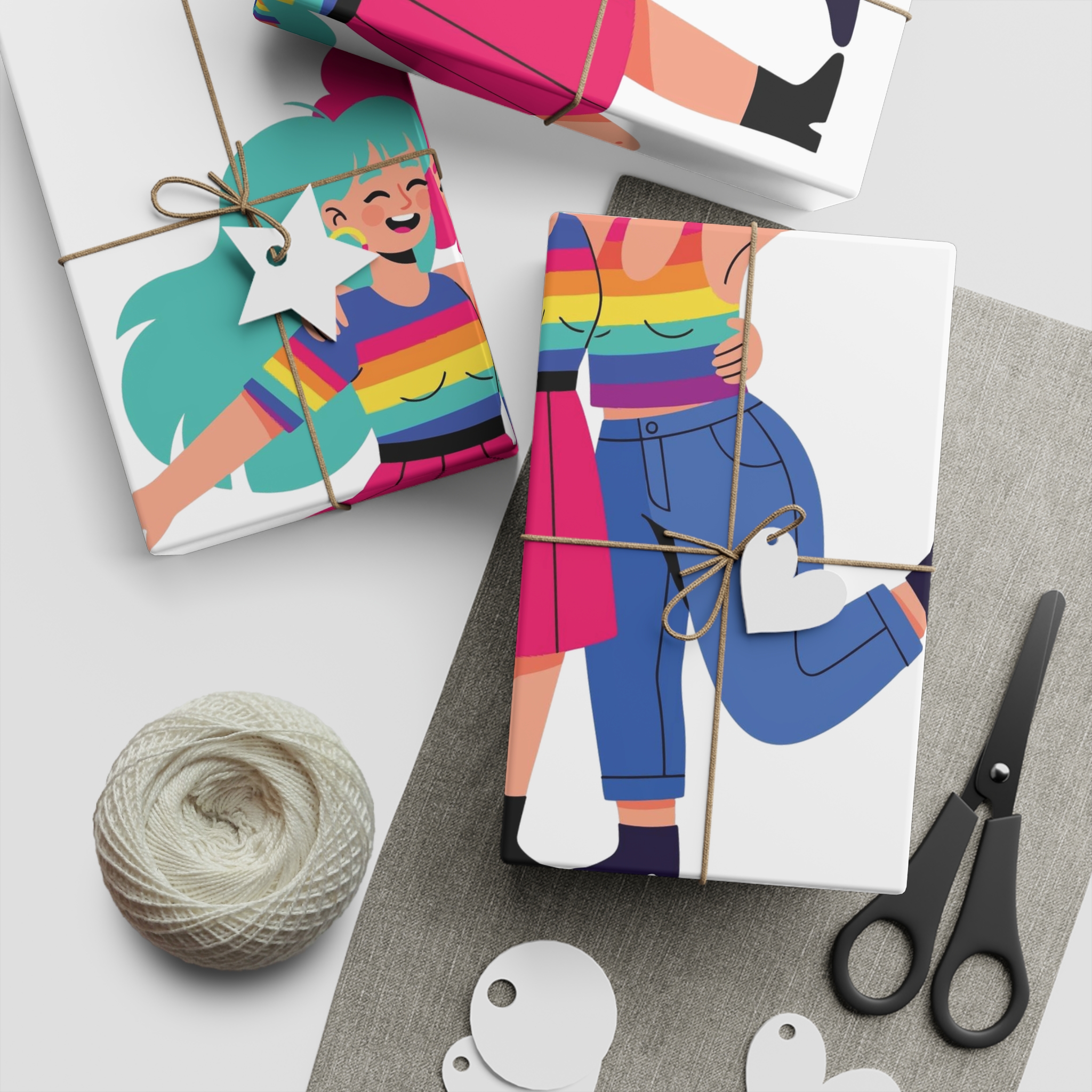 Two Happy Women Celebrating With Pride Flag Colors Gift Wrapping Paper Sheets 1pc - Image 2