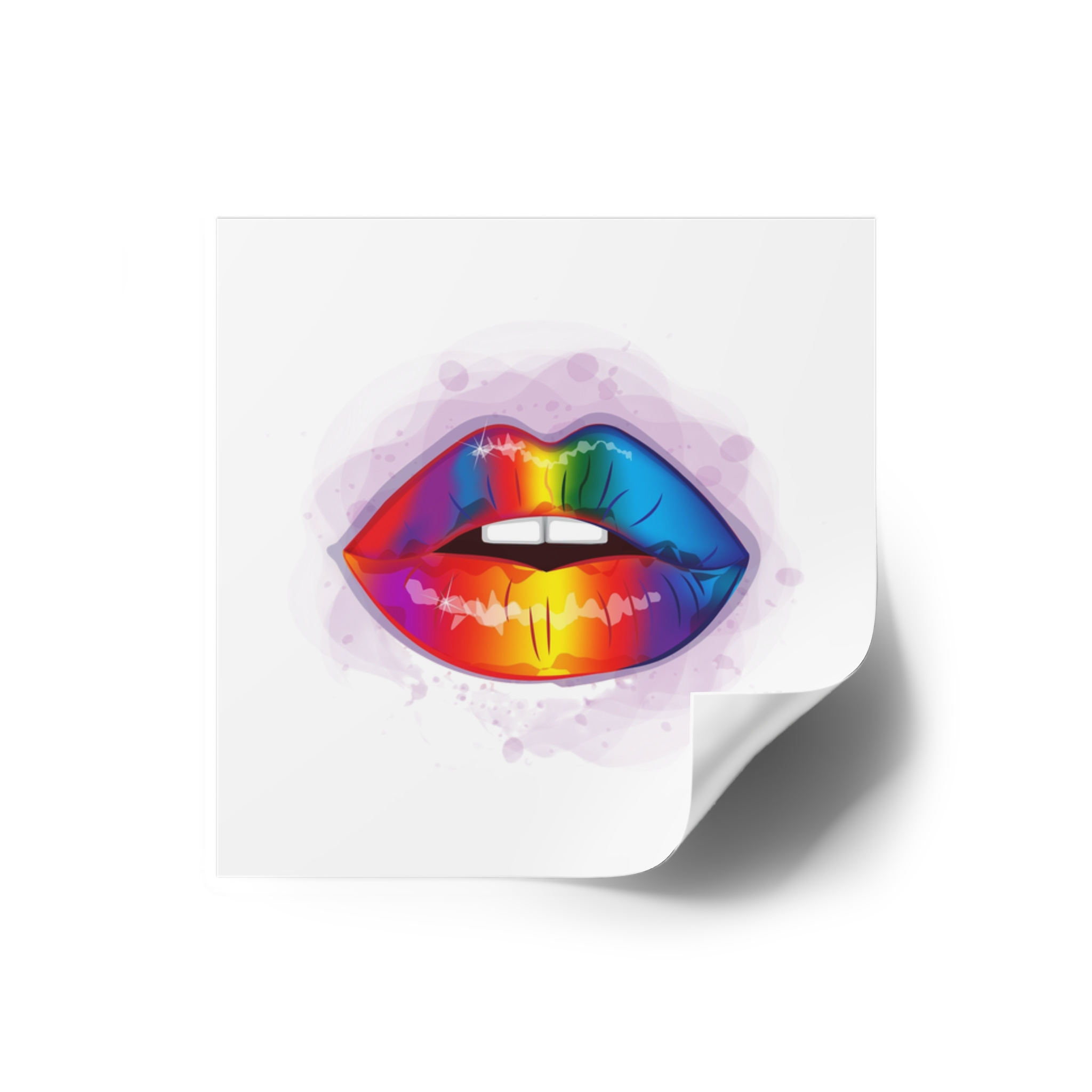 Rainbow Lips Lgbt Beautiful Fashionable Realistic Realistic Watercolor Style Print Vector Laminate Stickers Square - Image 2