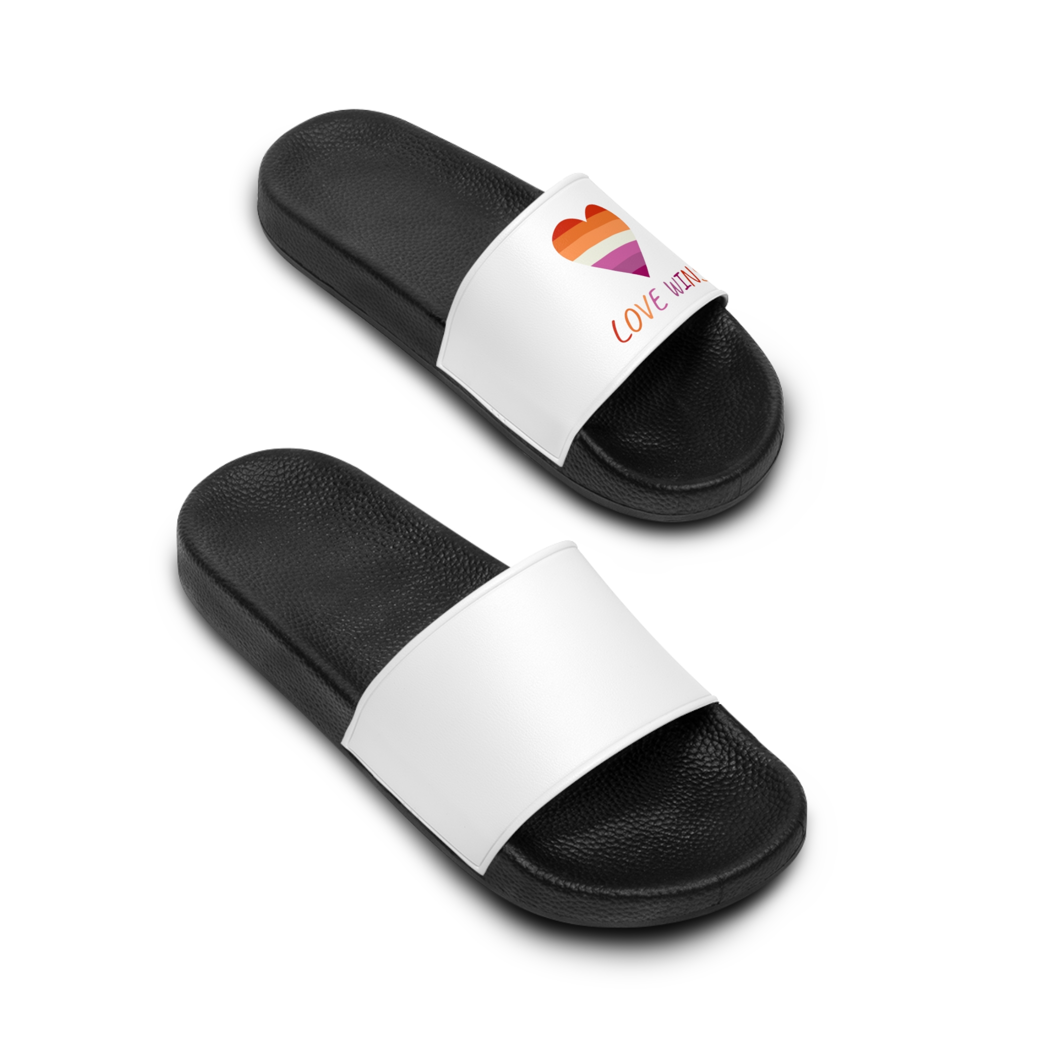 Colorful Heart Shape Lesbian Pride Flag Happy Pride Day Lgbtqia Community Pride Month Vector Hand Drawn Doodle Posters Stickers Logo Cards (1) Mens Slide Sandals - Image 4