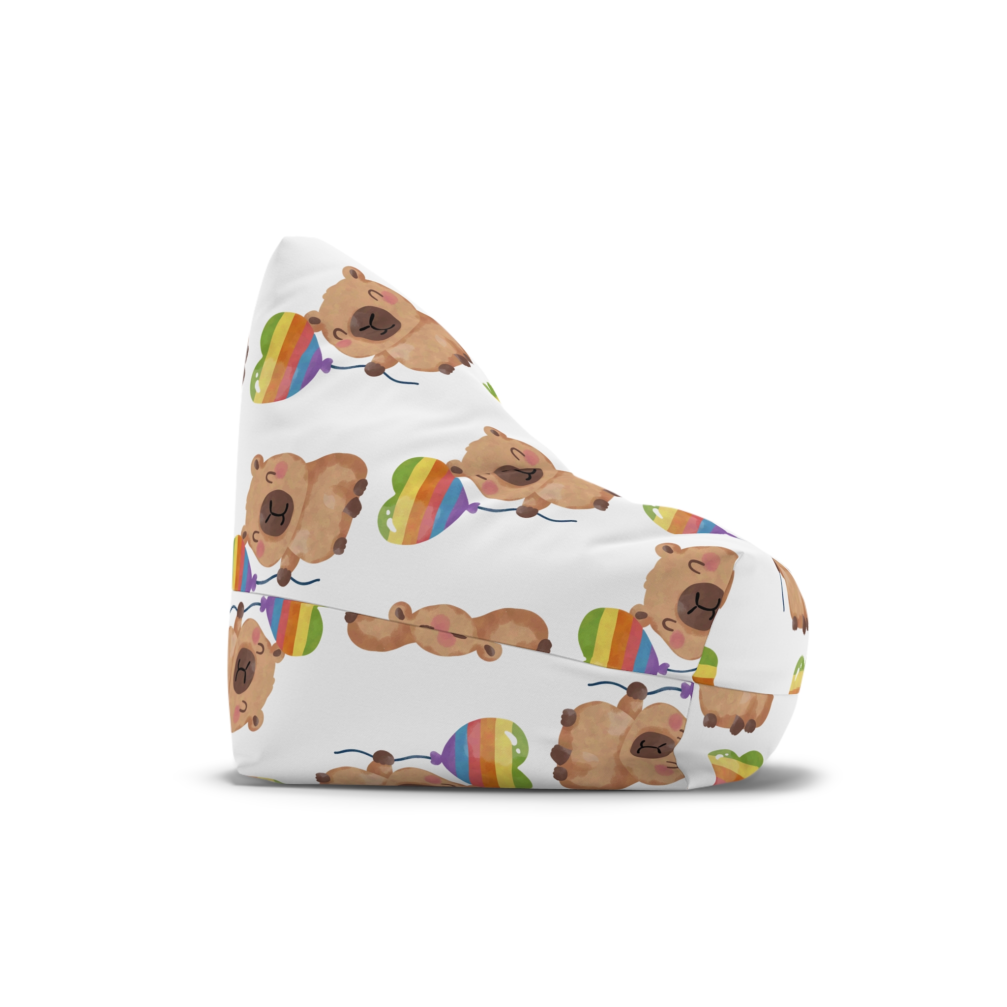 Capybara Holding Rainbow Heart Balloon Illustration Bean Bag Chair Cover - Image 3