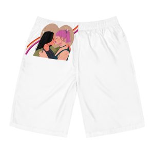 Hand Drawn Lesbian Kiss Mens Board Shorts Aop