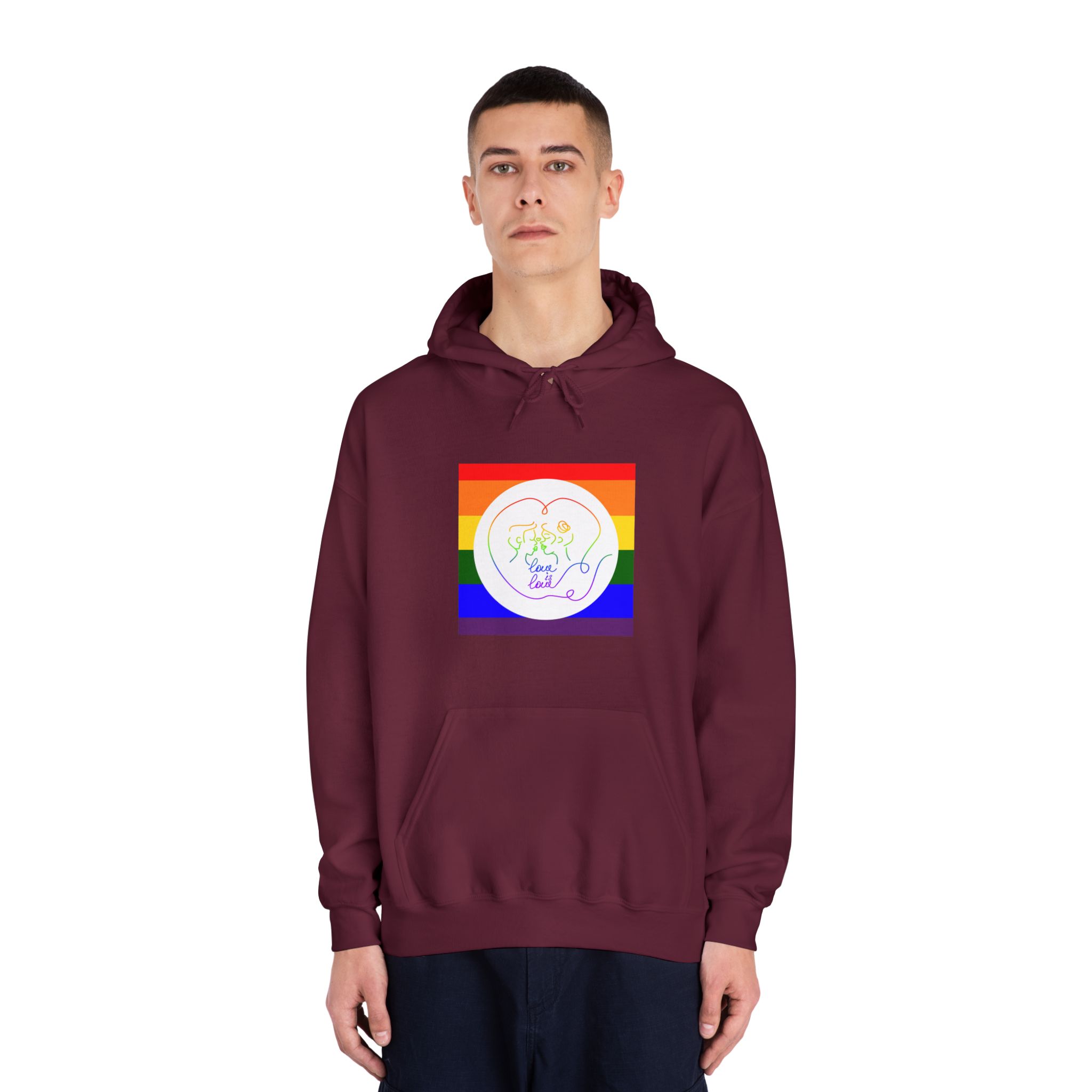 Poster With Kissing Woman Hand Lettering Love Is Love Theme Month Pride Lgbtq Love Background Unisex Dryblend Hooded Sweatshirt - Image 19