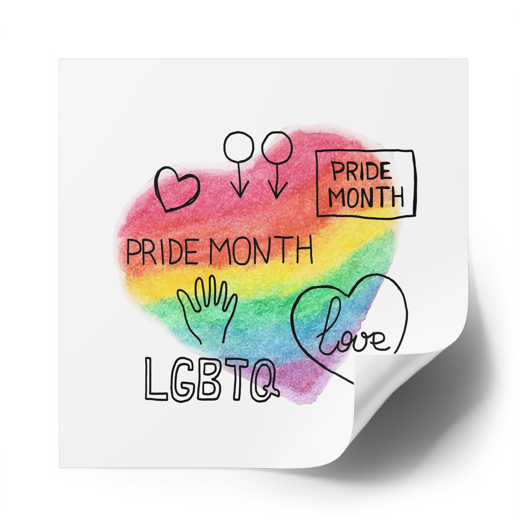 Lgbtq Hand Drawn Symbols Rainbow Coloured Heart Background Laminate Stickers Square - Image 62