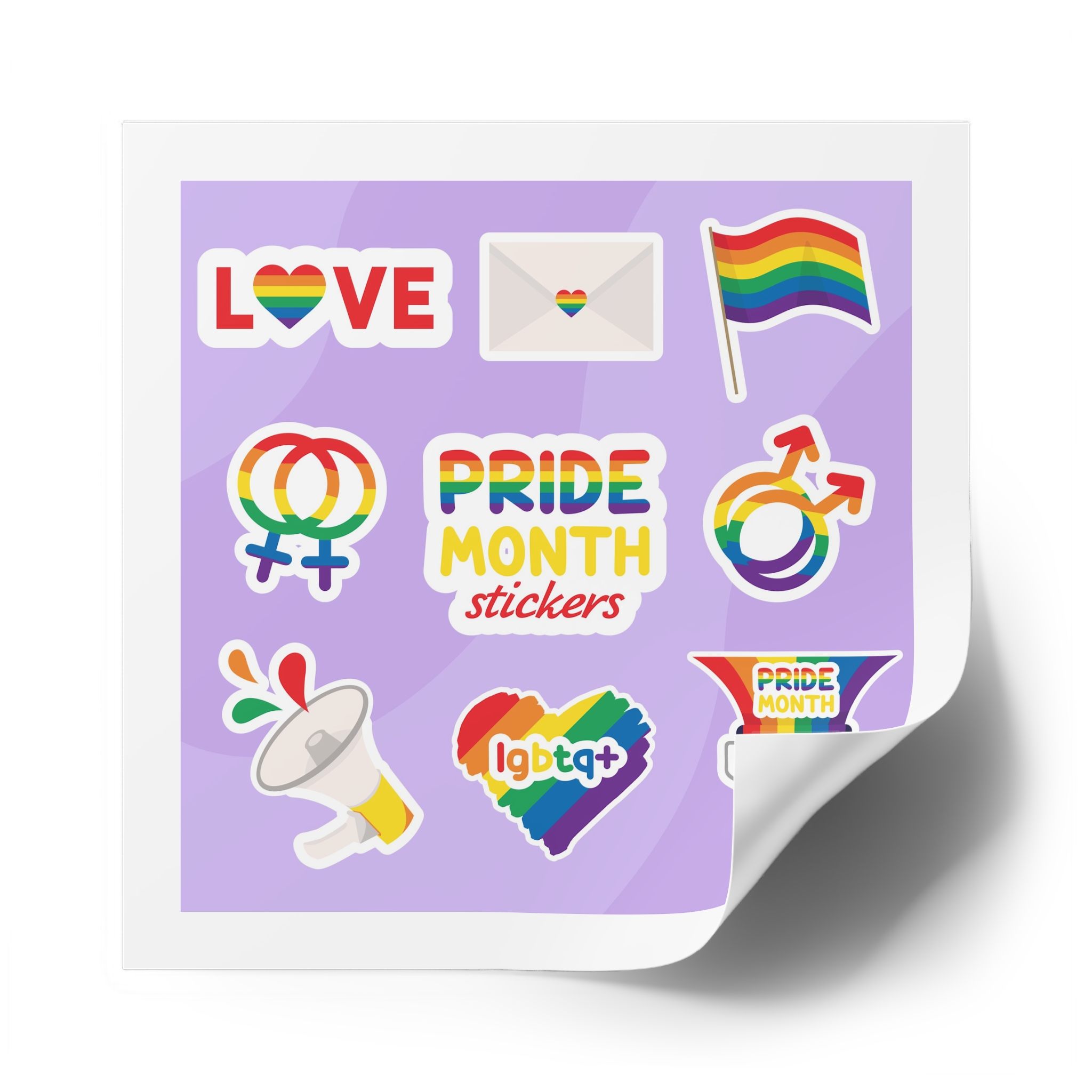 Pride Month Stickers Lgbtq Rainbow Flag Cute Flat Illustrations Laminate Stickers Square - Image 58