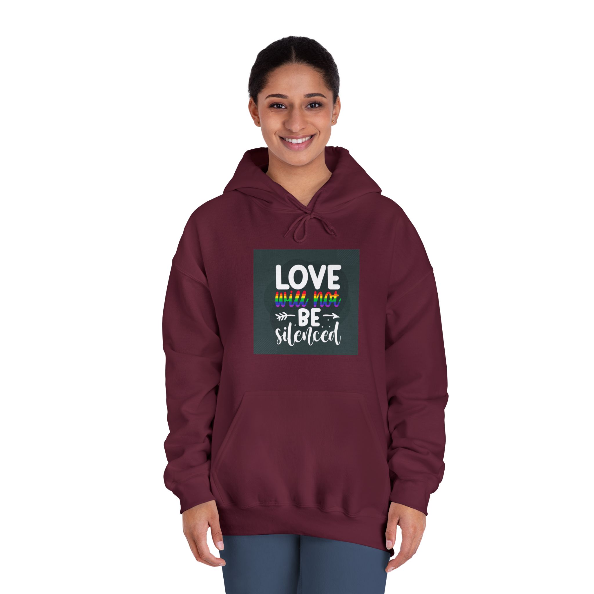 Love Will Be Silenced Premium Gay Pride Lettering Vector Design Unisex Dryblend Hooded Sweatshirt - Image 20