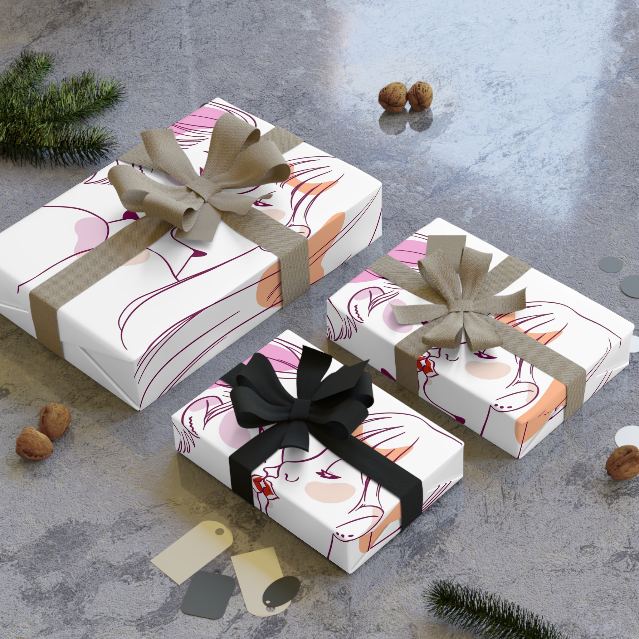 Hand Drawn Affectionate Lesbian Kiss (2) Gift Wrapping Paper Rolls 1pc - Image 4