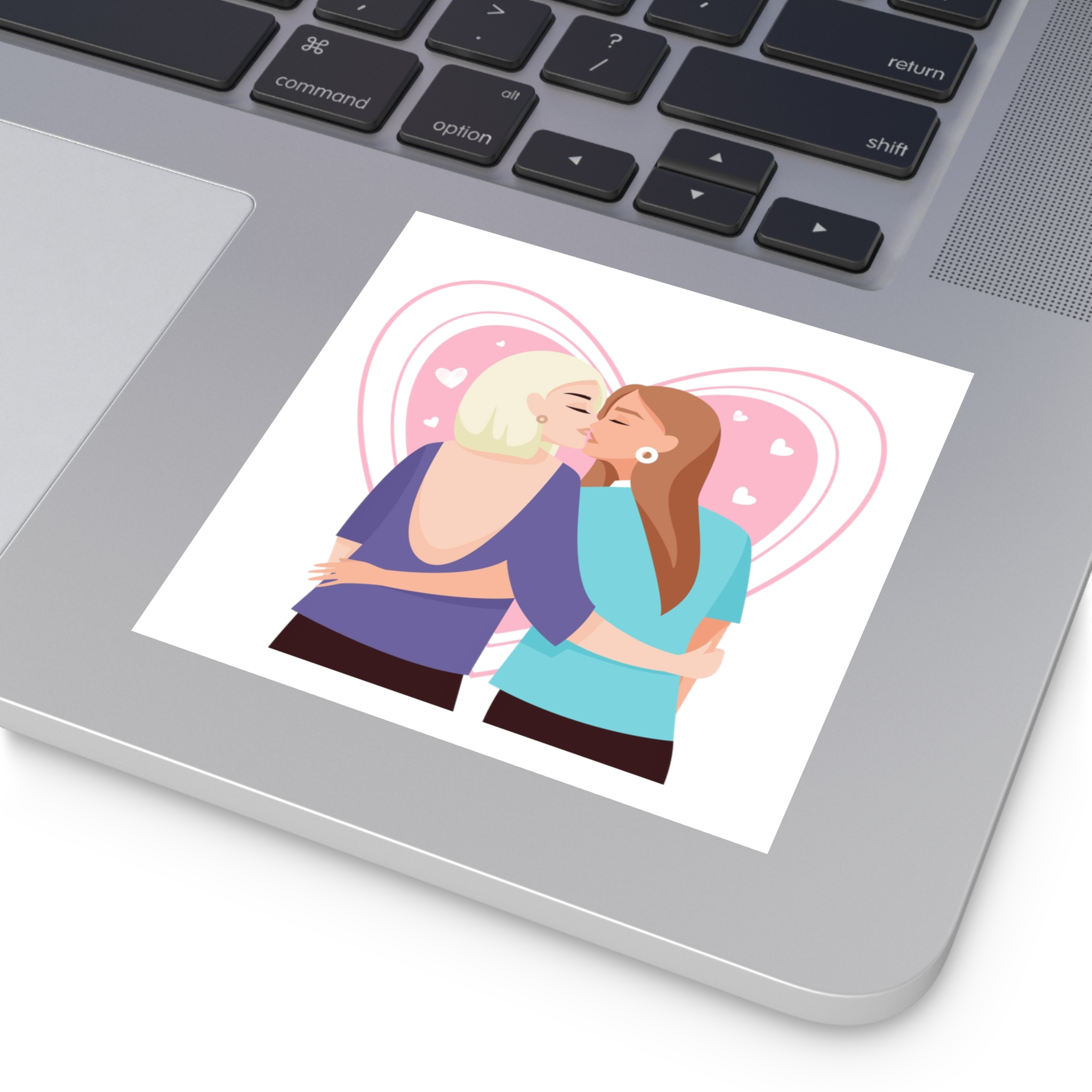 Lesbian Couple Kiss Flat Design Style Laminate Stickers Square - Image 19