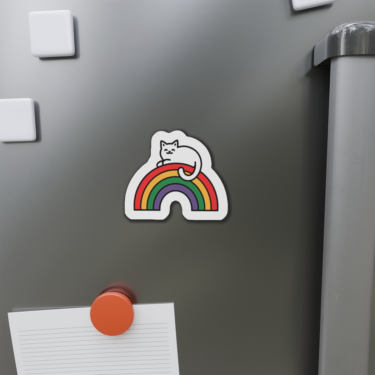 Cartoon Cat Lying Rainbow Illustration With Cheerful Expression Die Cut Magnets - Image 8