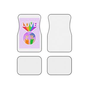Young Couple Embracing With Rainbow Love Text Celebrating Pride Month Car Mats Set Of 4