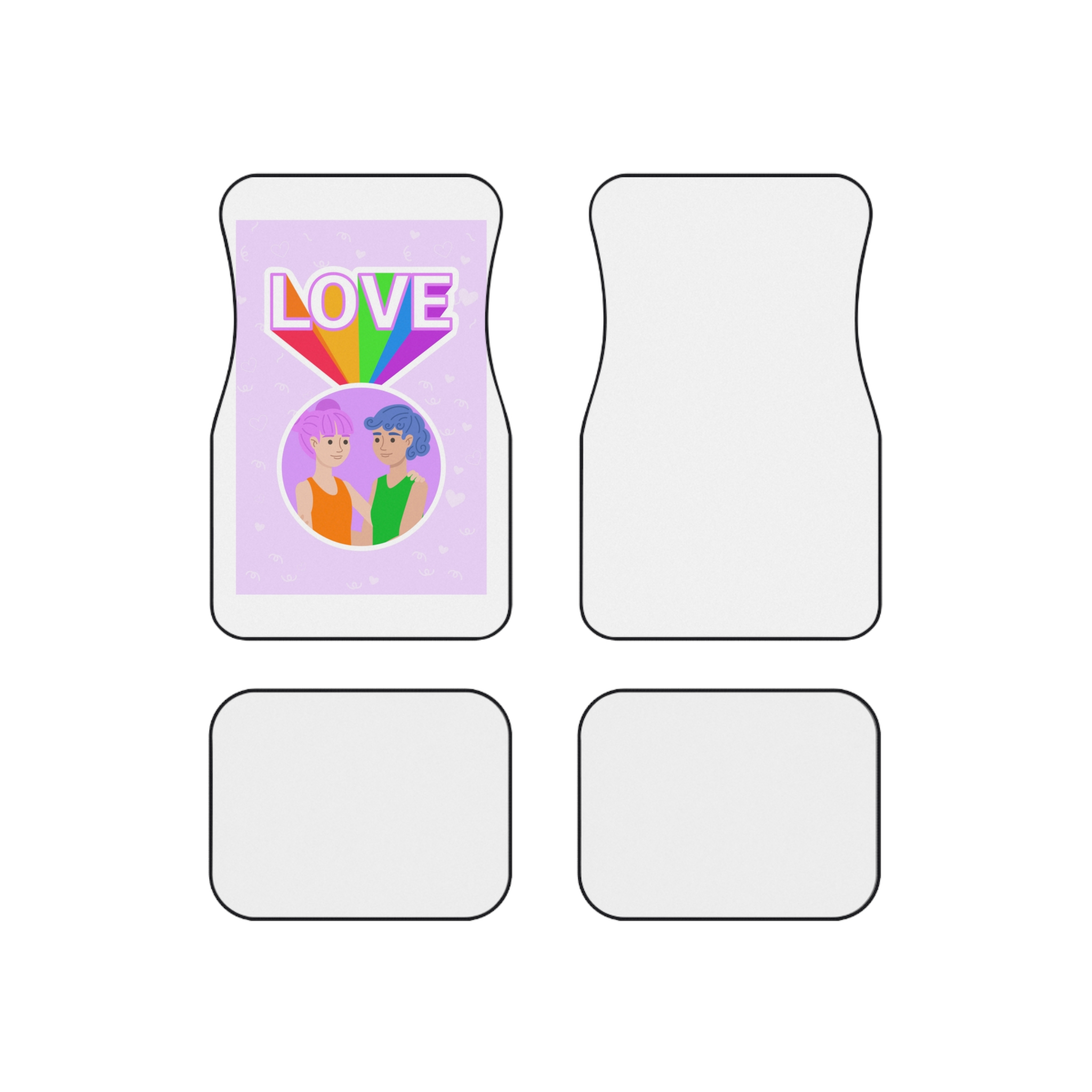 Young Couple Embracing With Rainbow Love Text Celebrating Pride Month Car Mats Set Of 4