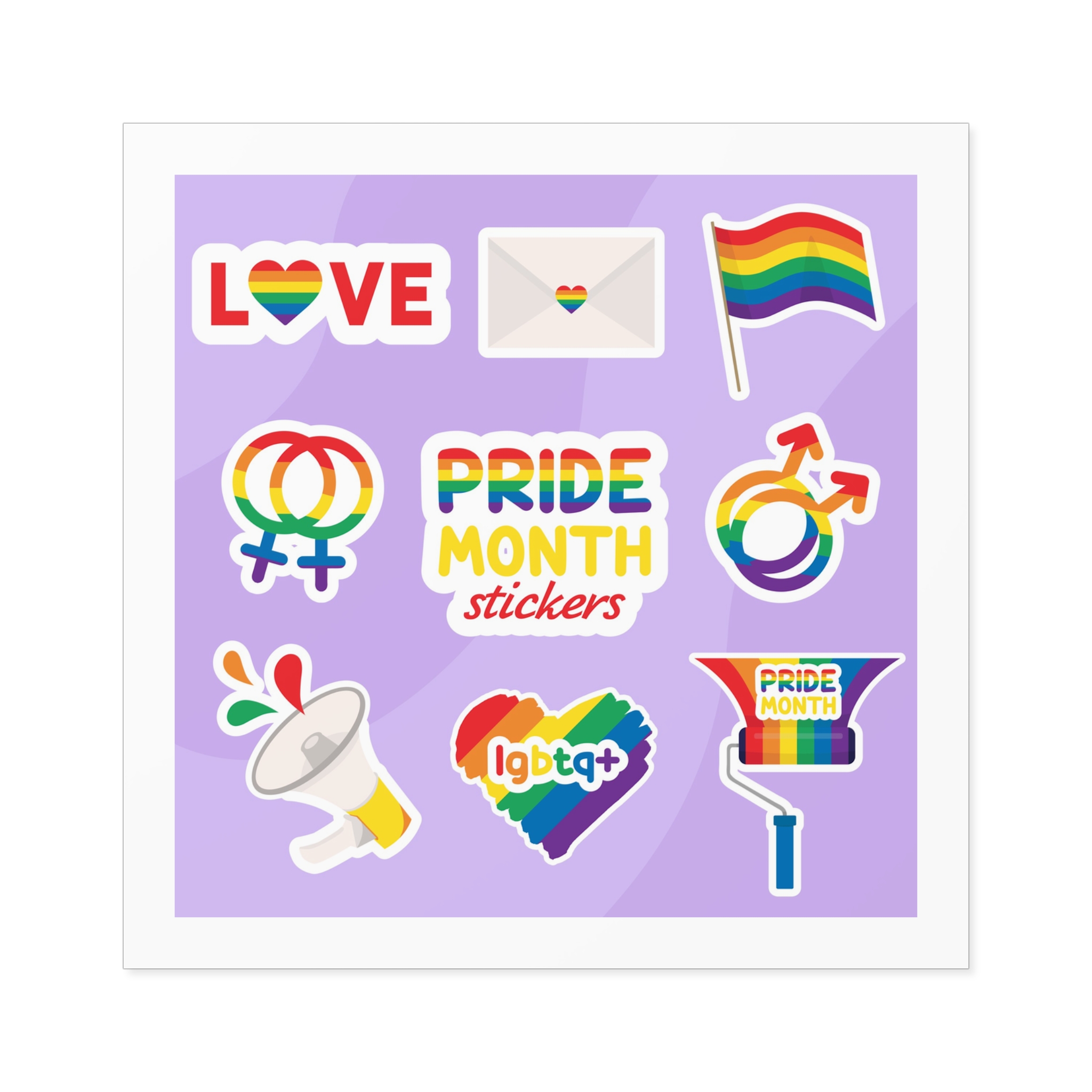 Pride Month Stickers Lgbtq Rainbow Flag Cute Flat Illustrations Laminate Stickers Square - Image 45