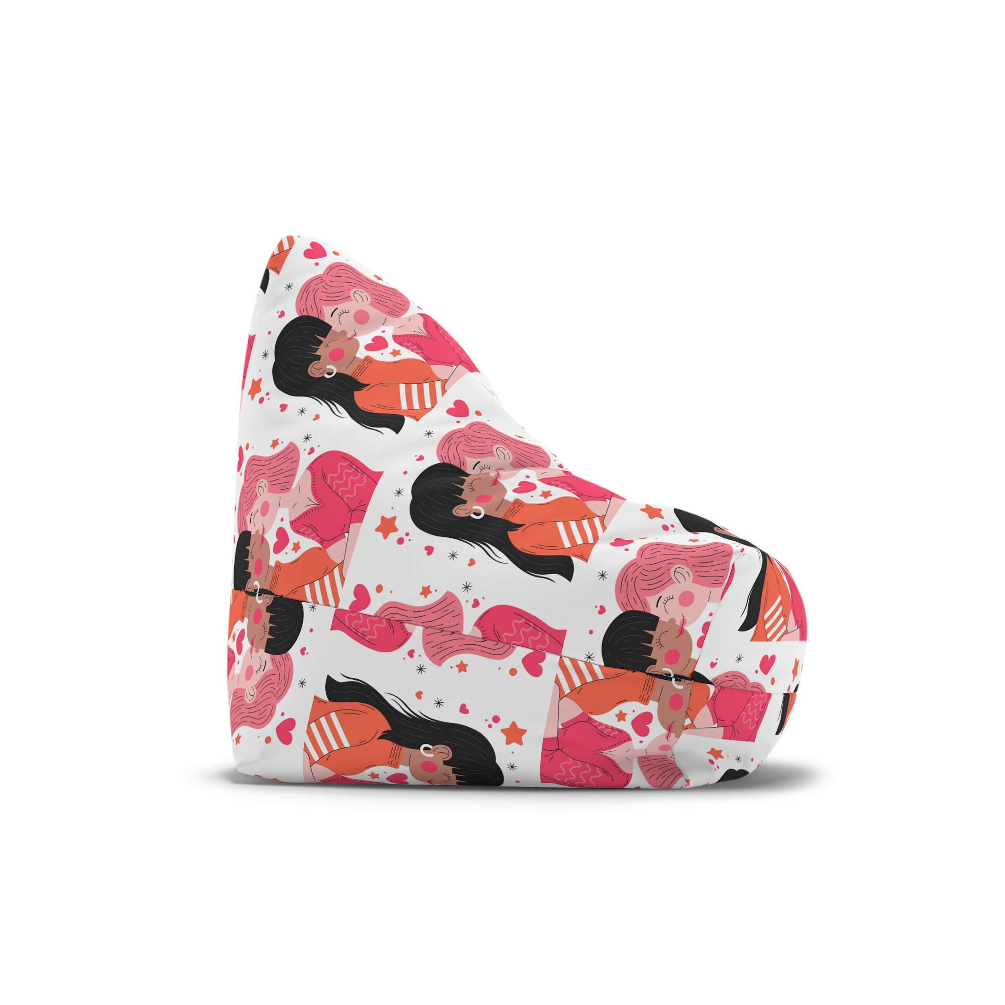 Flat Design Lesbian Couple Kiss Illustration (1) Bean Bag Chair Cover - Image 3