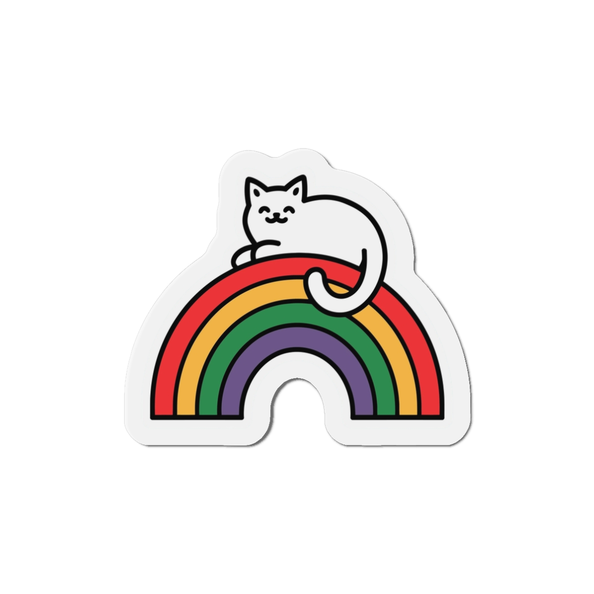 Cartoon Cat Lying Rainbow Illustration With Cheerful Expression Die Cut Magnets - Image 4