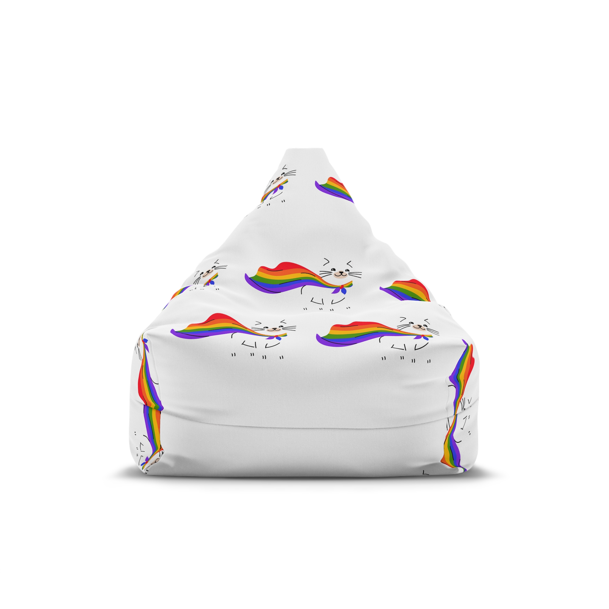 Kawaii Cat With Lgbtq Rainbow Flag Cartoon Bean Bag Chair Cover