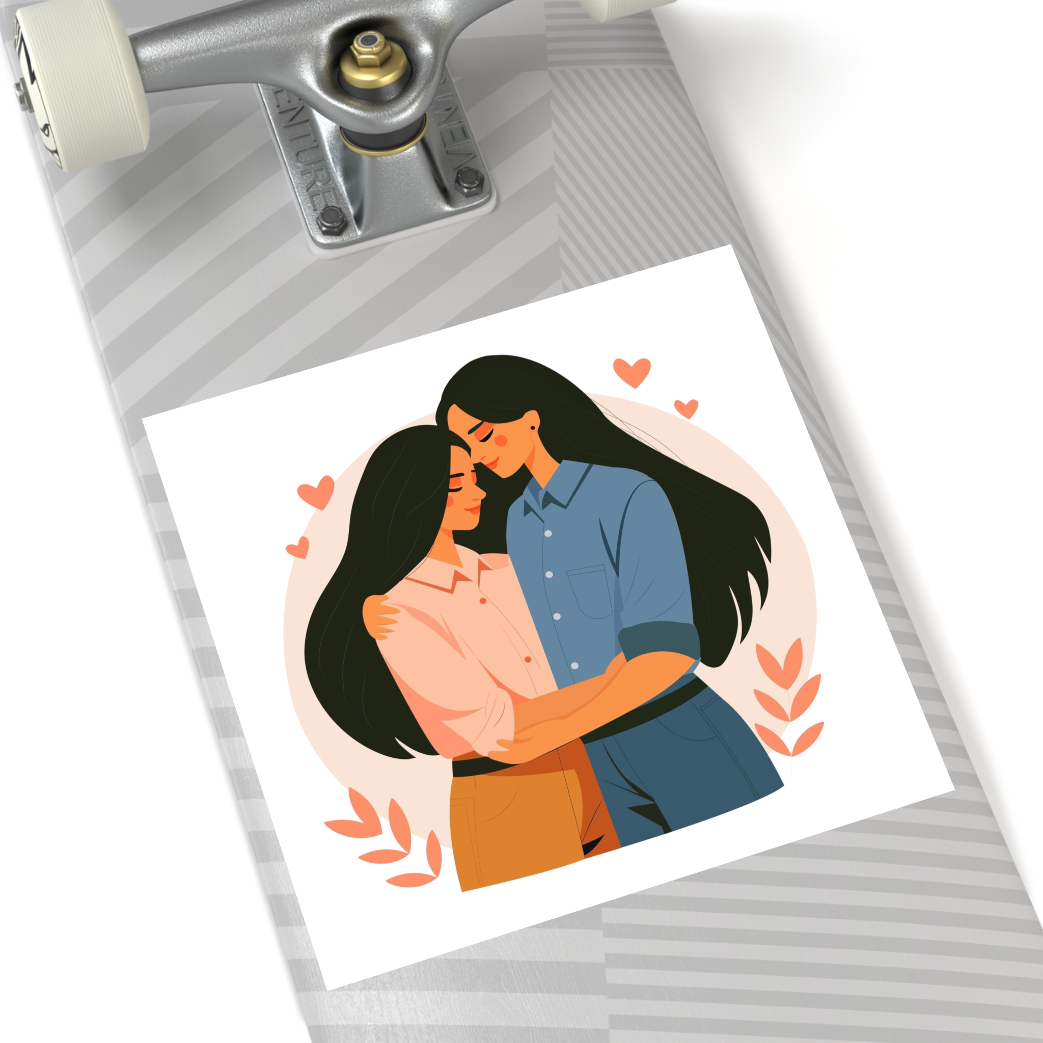 Indian Lesbian Couple Love Hugging Laminate Stickers Square - Image 60
