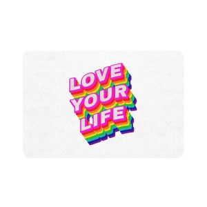 Rainbow Word Love Your Life Typography Design Element Pet Food Mat 12x18