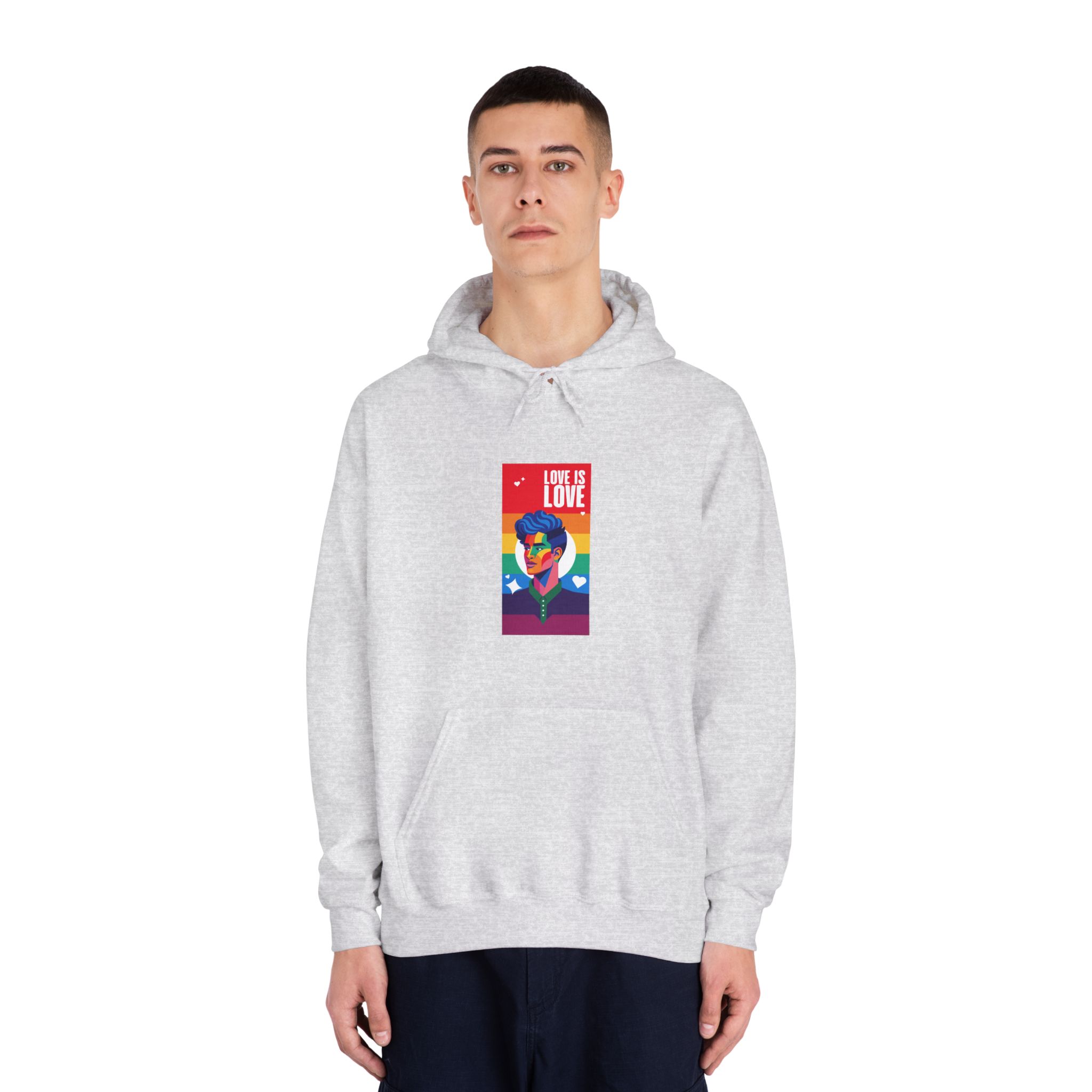 Poster Man With Rainbow Colored Face Rainbow Colored Background Unisex Dryblend Hooded Sweatshirt - Image 7