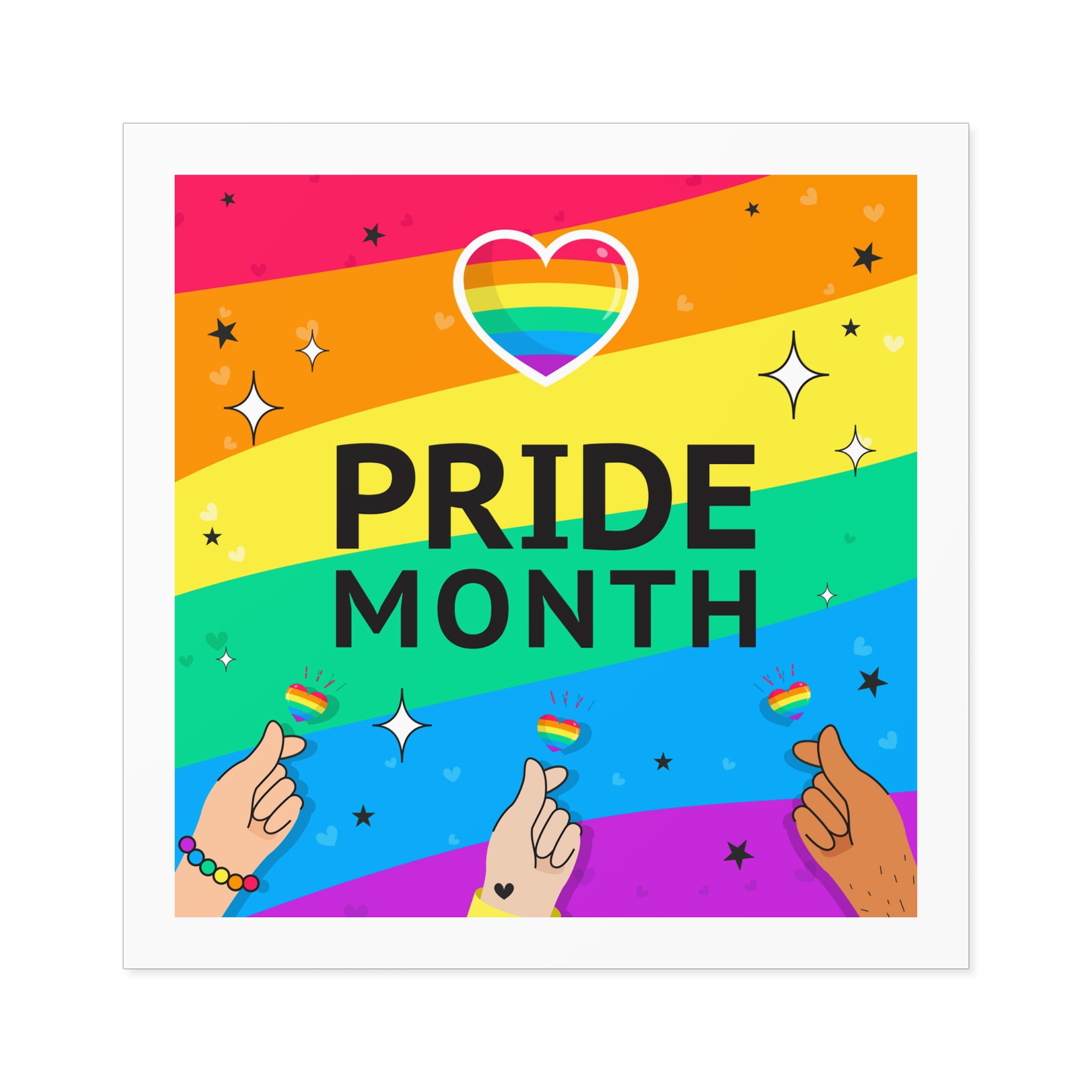 Pride Month Greeting Card Vector Illustration Hand Symbol Mini Heart Rainbow Flag Laminate Stickers Square - Image 73