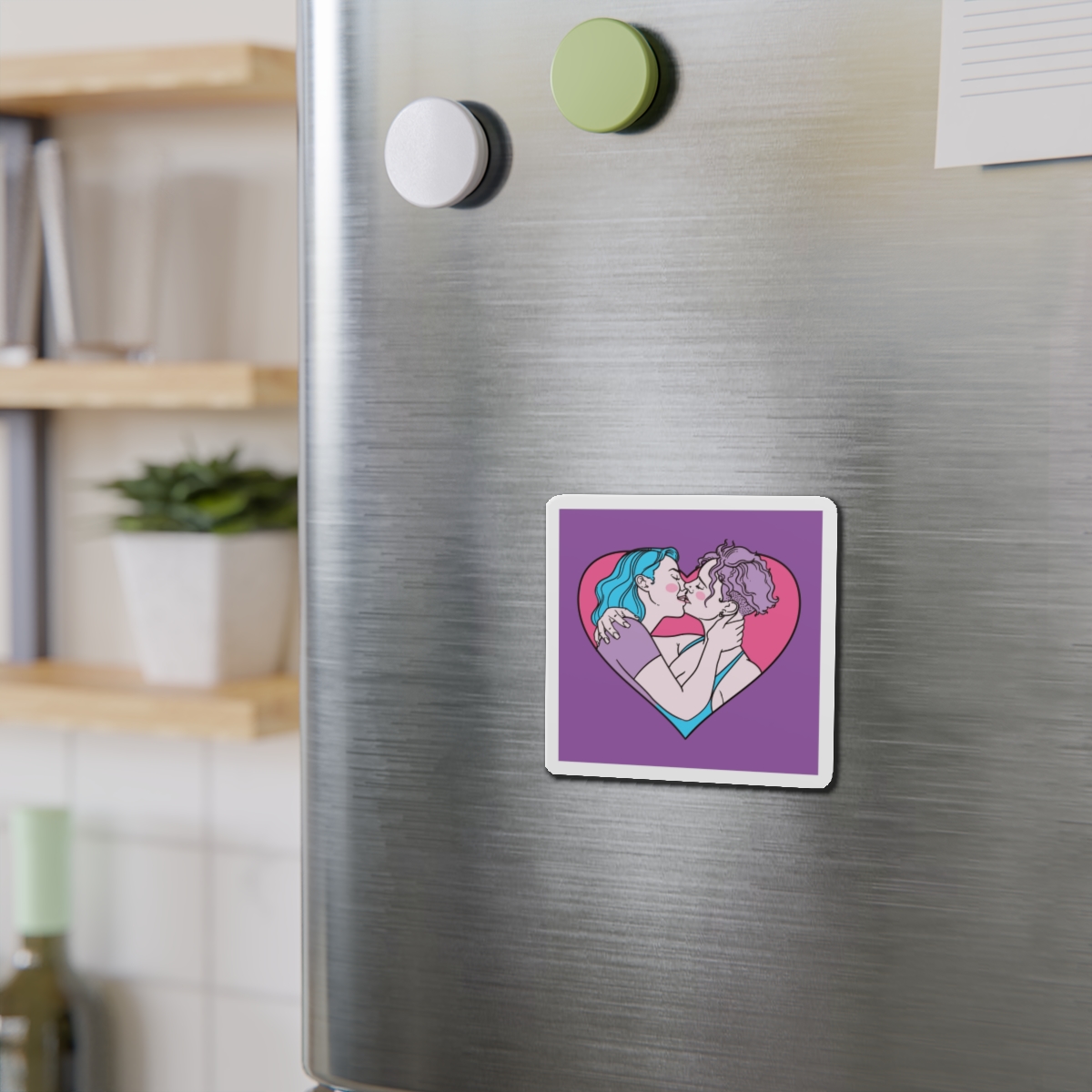 Hand Drawn Affectionate Lesbian Kiss Die Cut Magnets - Image 6