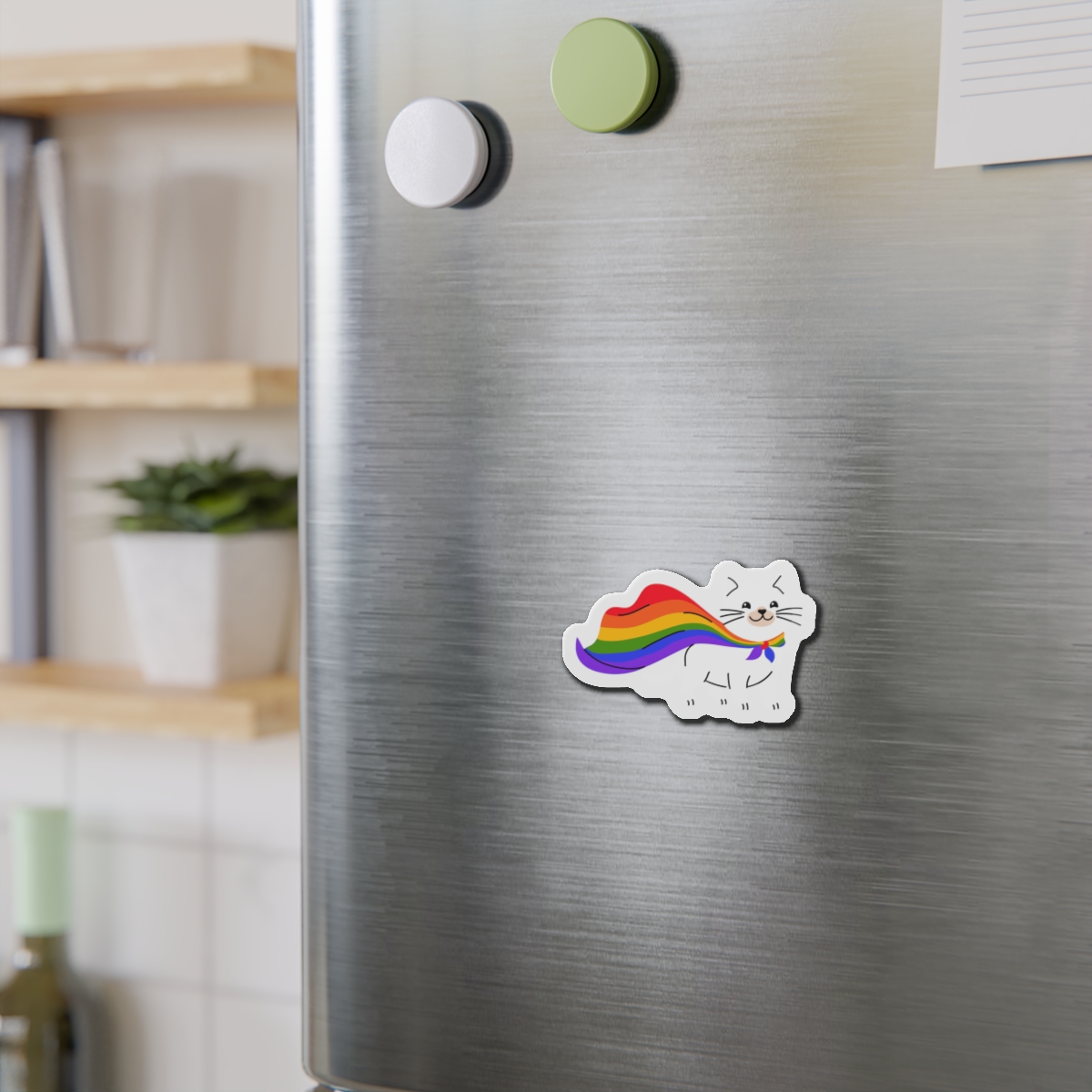 Kawaii Cat With Lgbtq Rainbow Flag Cartoon Die Cut Magnets - Image 6