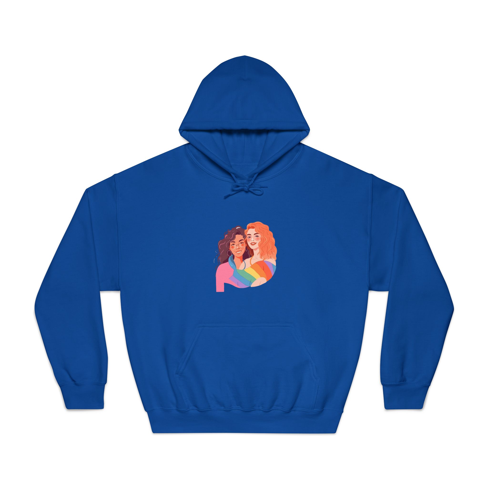 Portrait Lesbian Couple With Rainbow Flag Concept Lgbtq Illustration Couple Unisex Dryblend Hooded Sweatshirt - Image 25