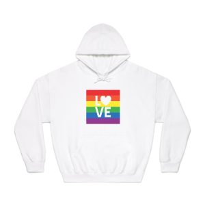 Love Lgbt Heart Squere White Unisex Dryblend Hooded Sweatshirt