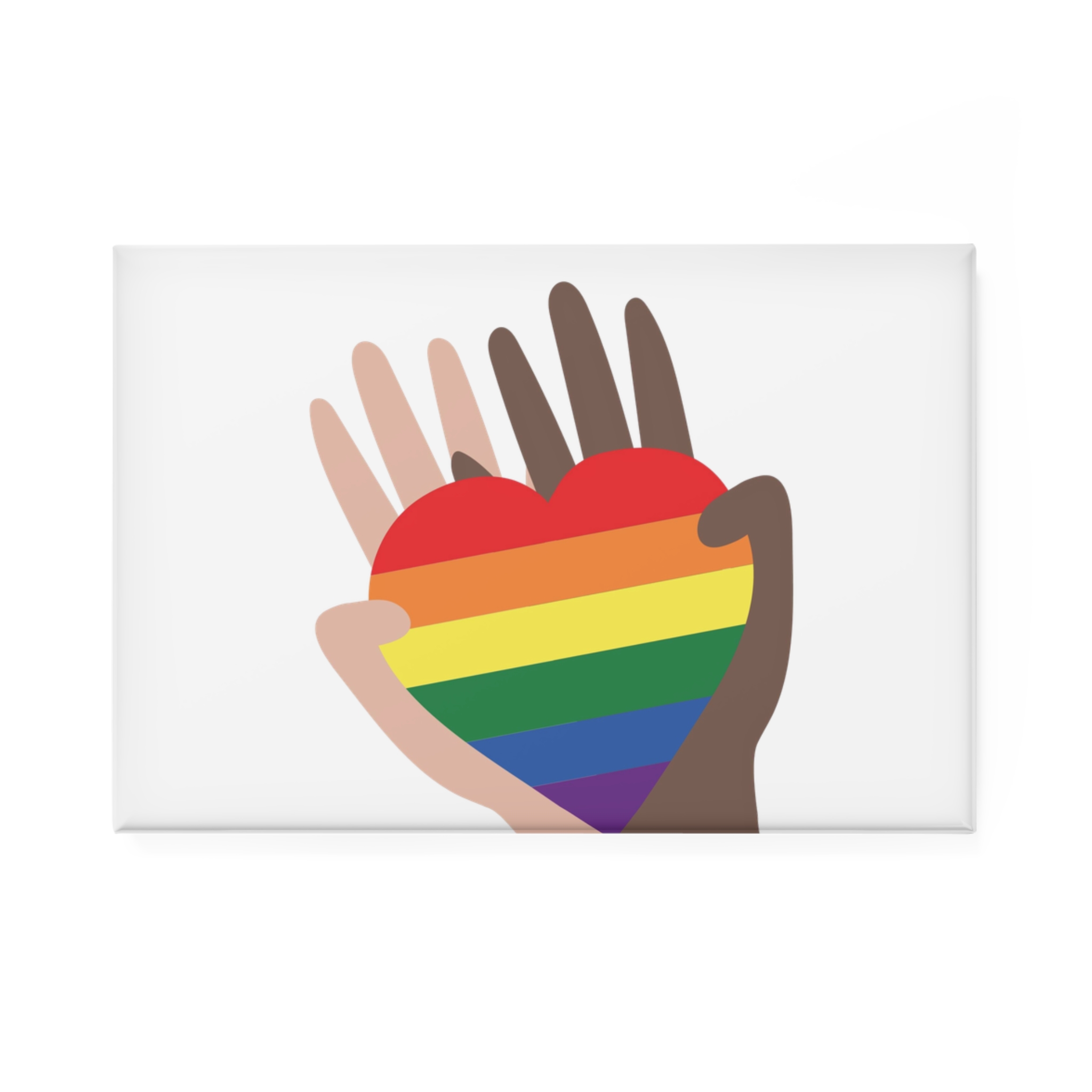 Hands Different Colors Skin Holding Rainbow Heart Lgbtq Color Button Magnet Rectangle 1 And 10 Pcs - Image 5