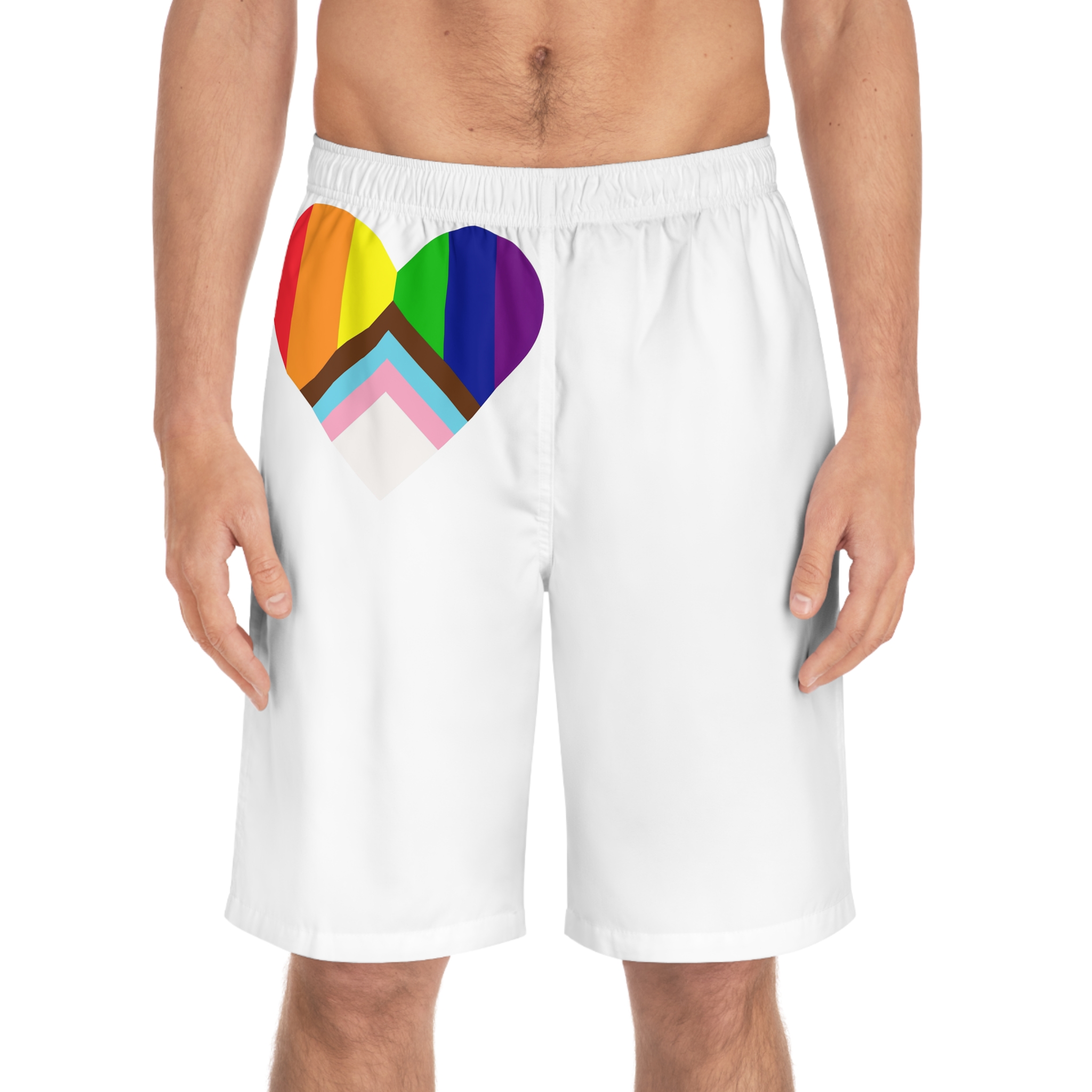 Updated Pride Flag Heart Shape Mens Board Shorts Aop - Image 3