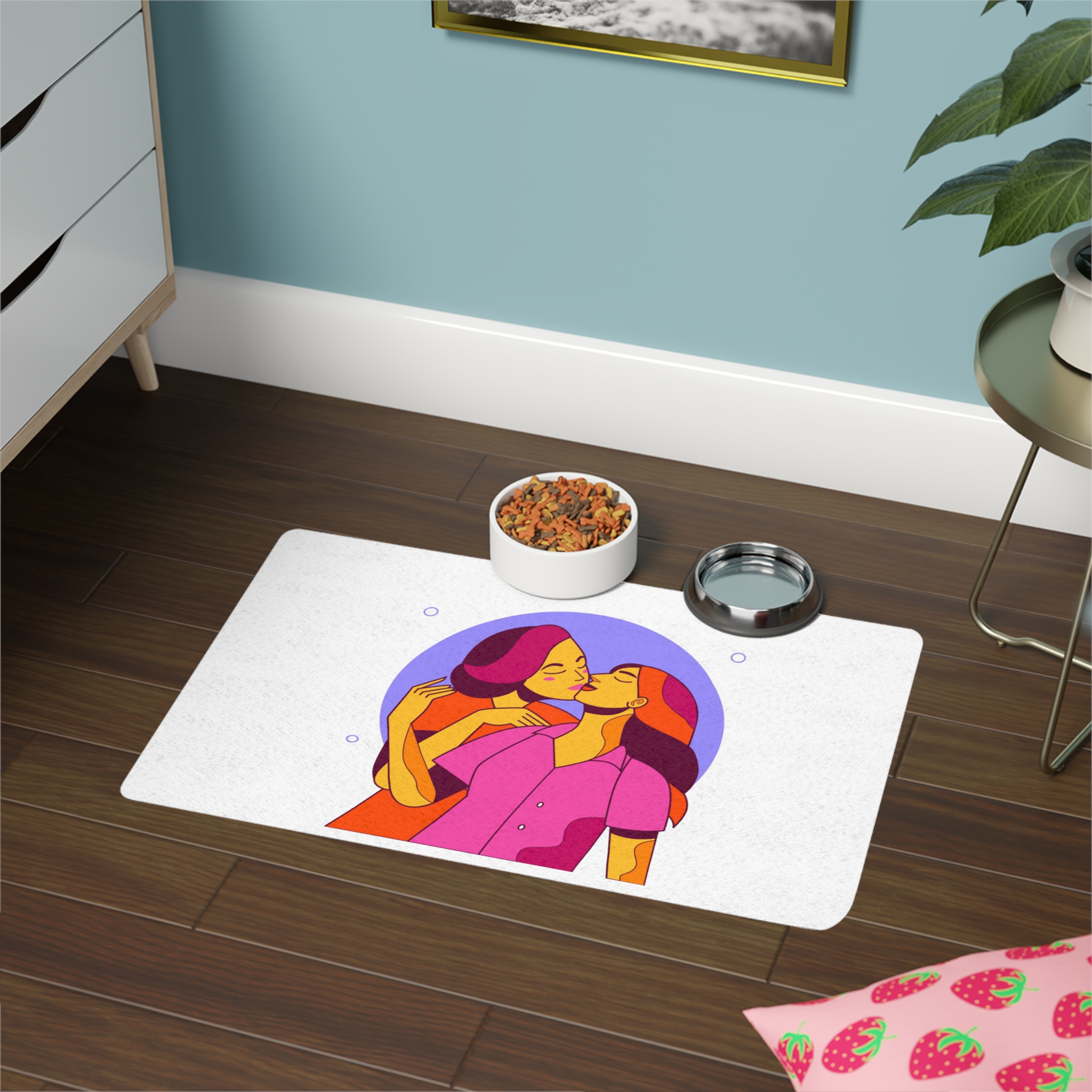 Cartoon Lesbian Kiss Illustration Pet Food Mat 12x18 - Image 4