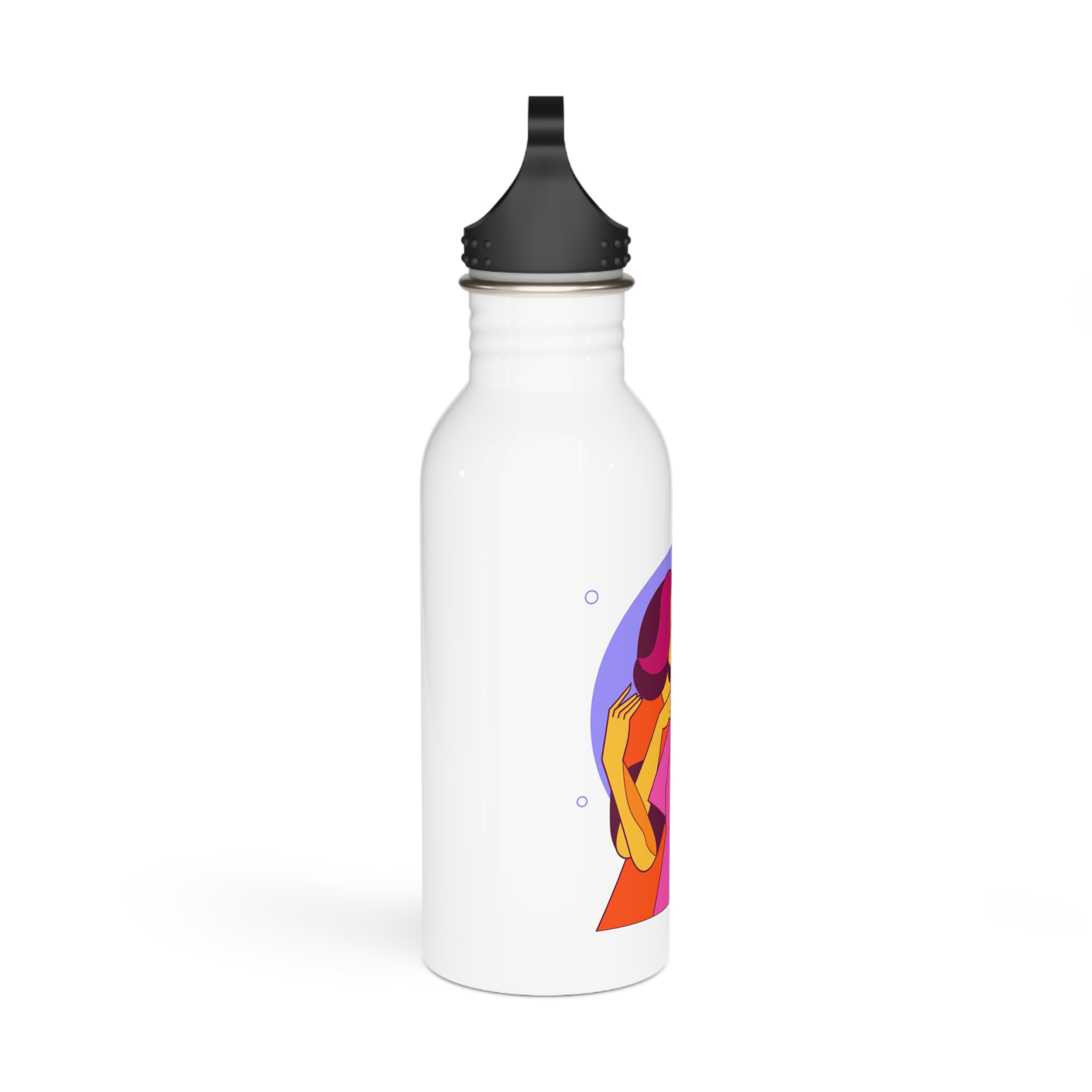 Cartoon Lesbian Kiss Illustration Stainless Steel Water Bottle - Image 2
