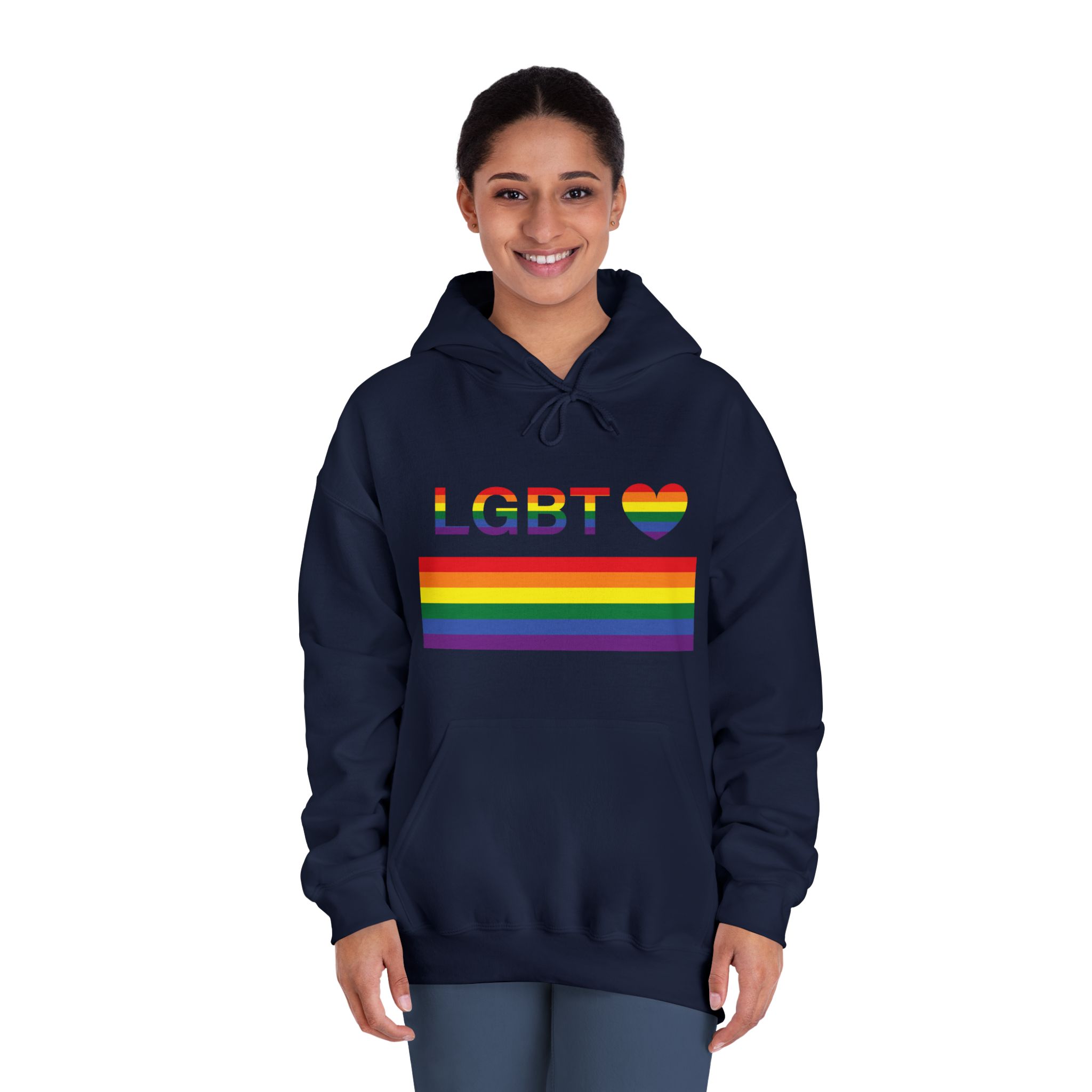 Lgbt Word Text Letter With Heart Rainbow Color Flag Isolated White Background Vector Illustration Unisex Dryblend Hooded Sweatshirt - Image 32