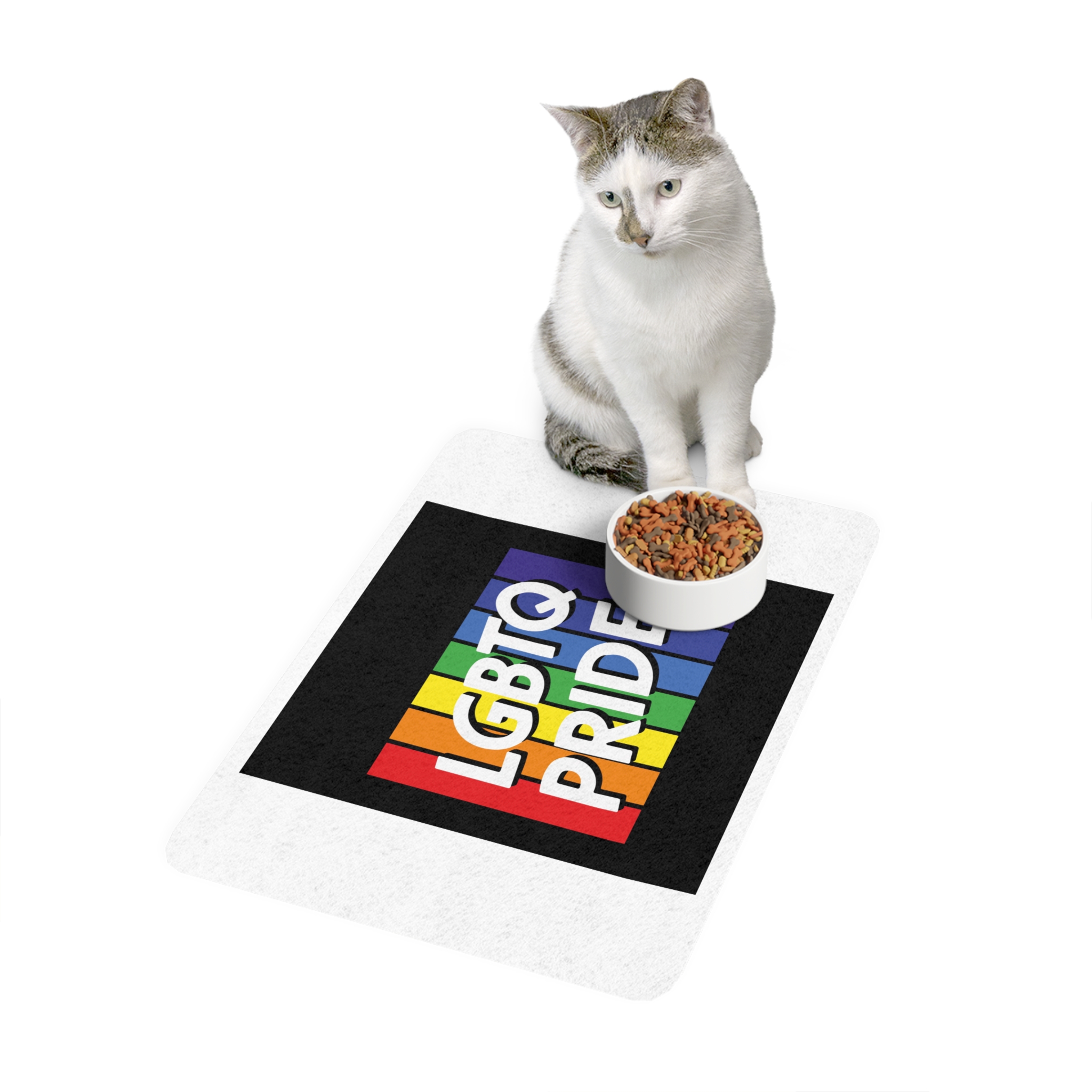 Rainbow Colored Sign That Says Rainbow Pride Pride Pet Food Mat 12x18 - Image 3