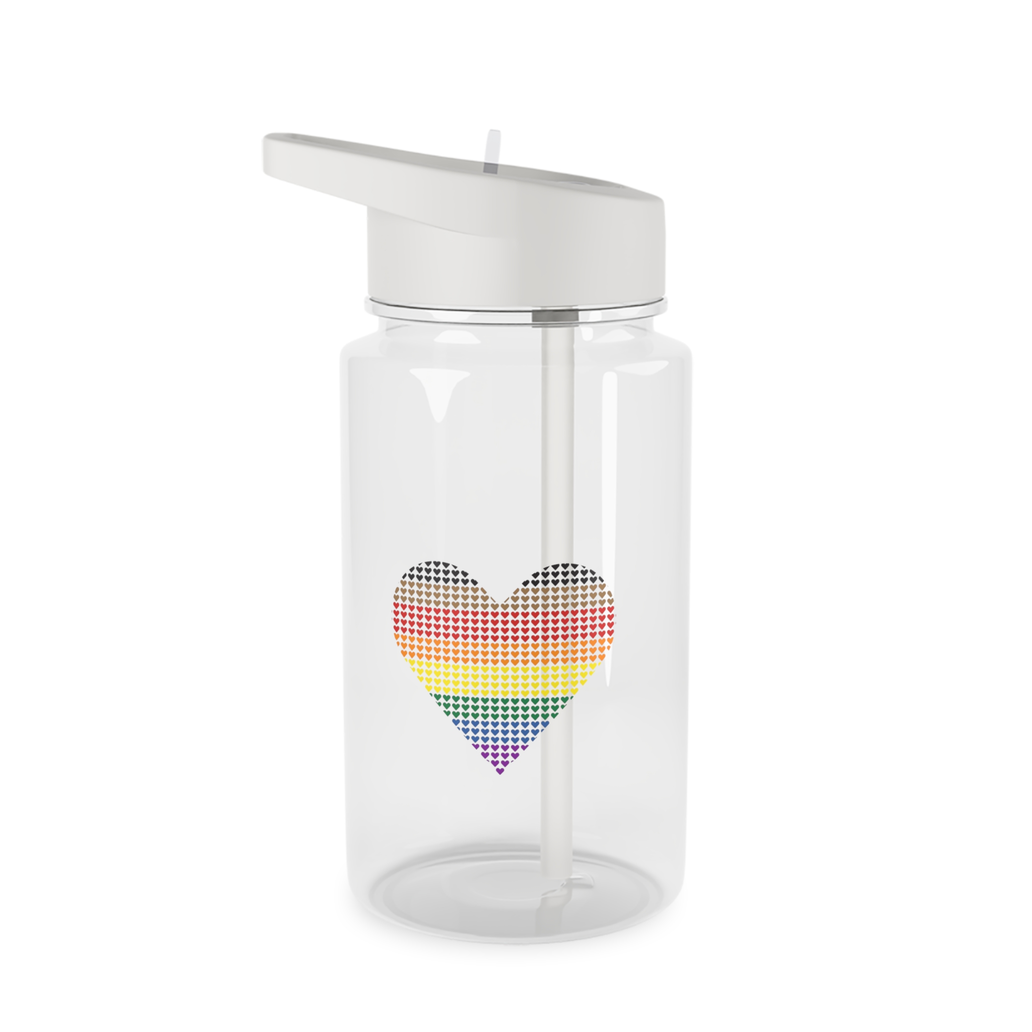 Pride Flag Heart Shape Icon With Heart Pattern Inside Heart Symbol With Black Brown Stripes Tritan Water Bottle